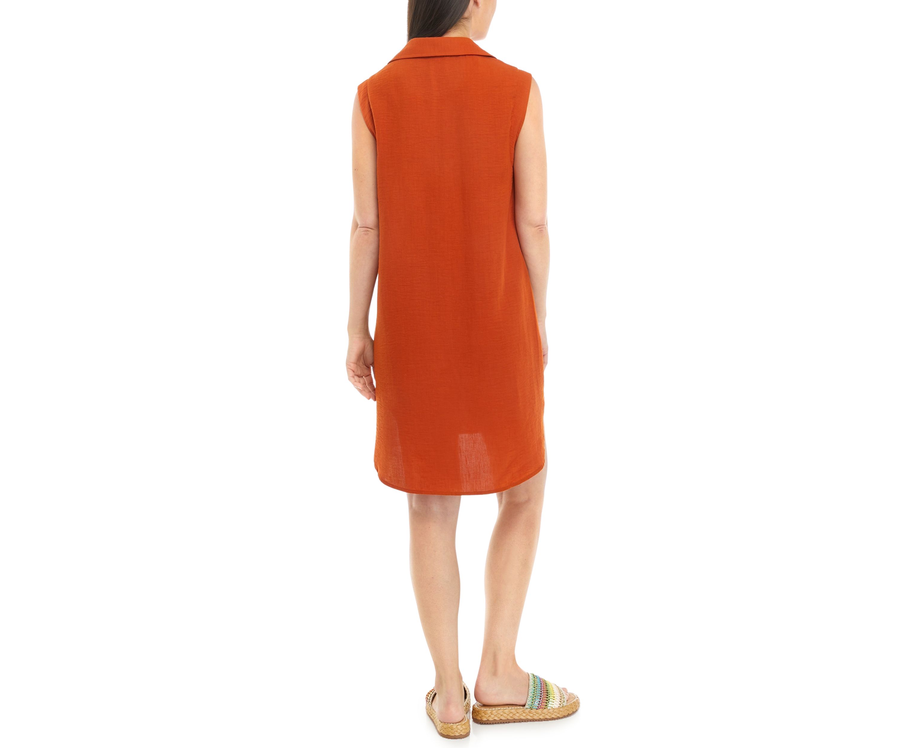 Womens Sleeveless Collared Button Down A-Line Dress