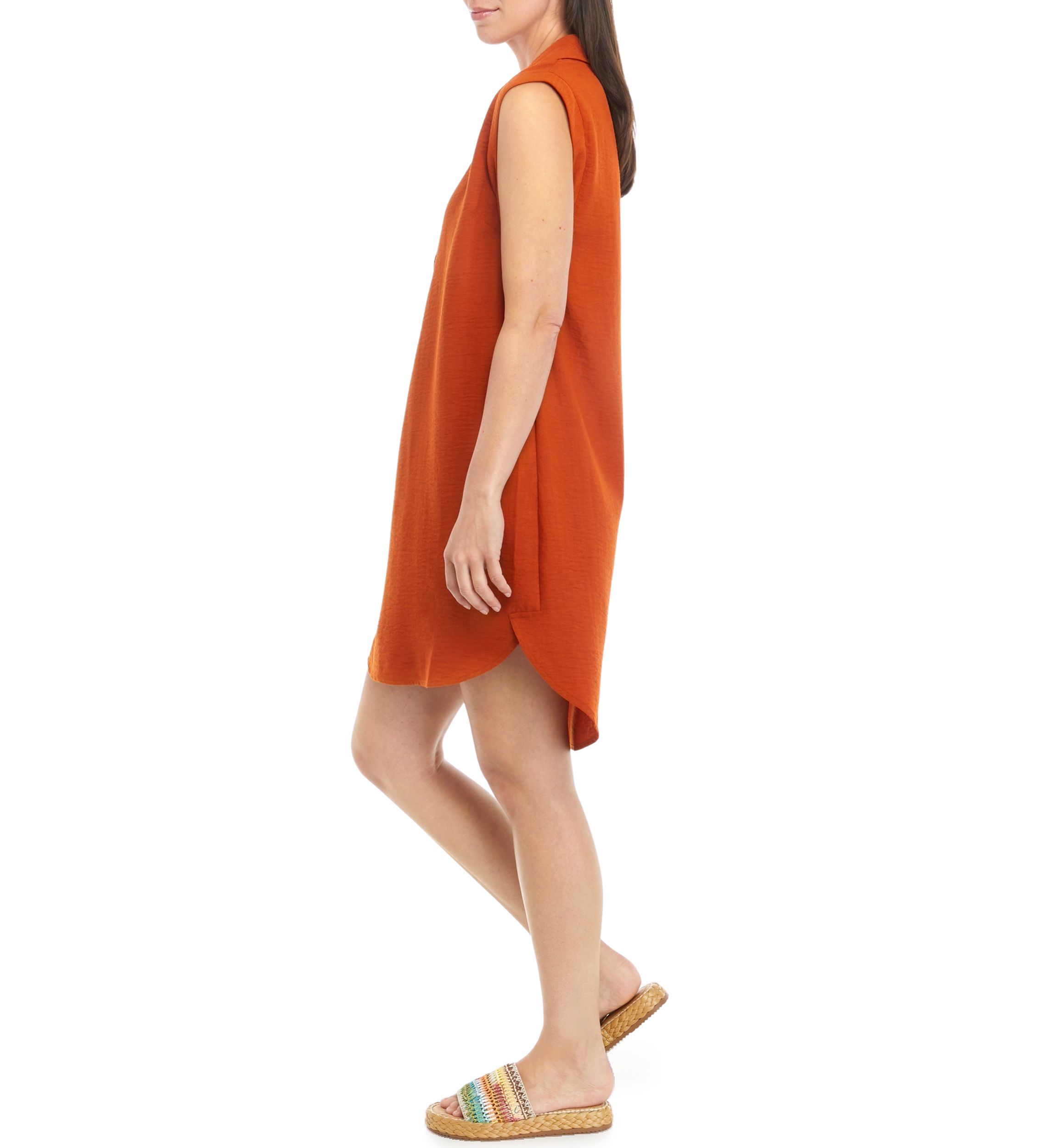 Womens Sleeveless Collared Button Down A-Line Dress