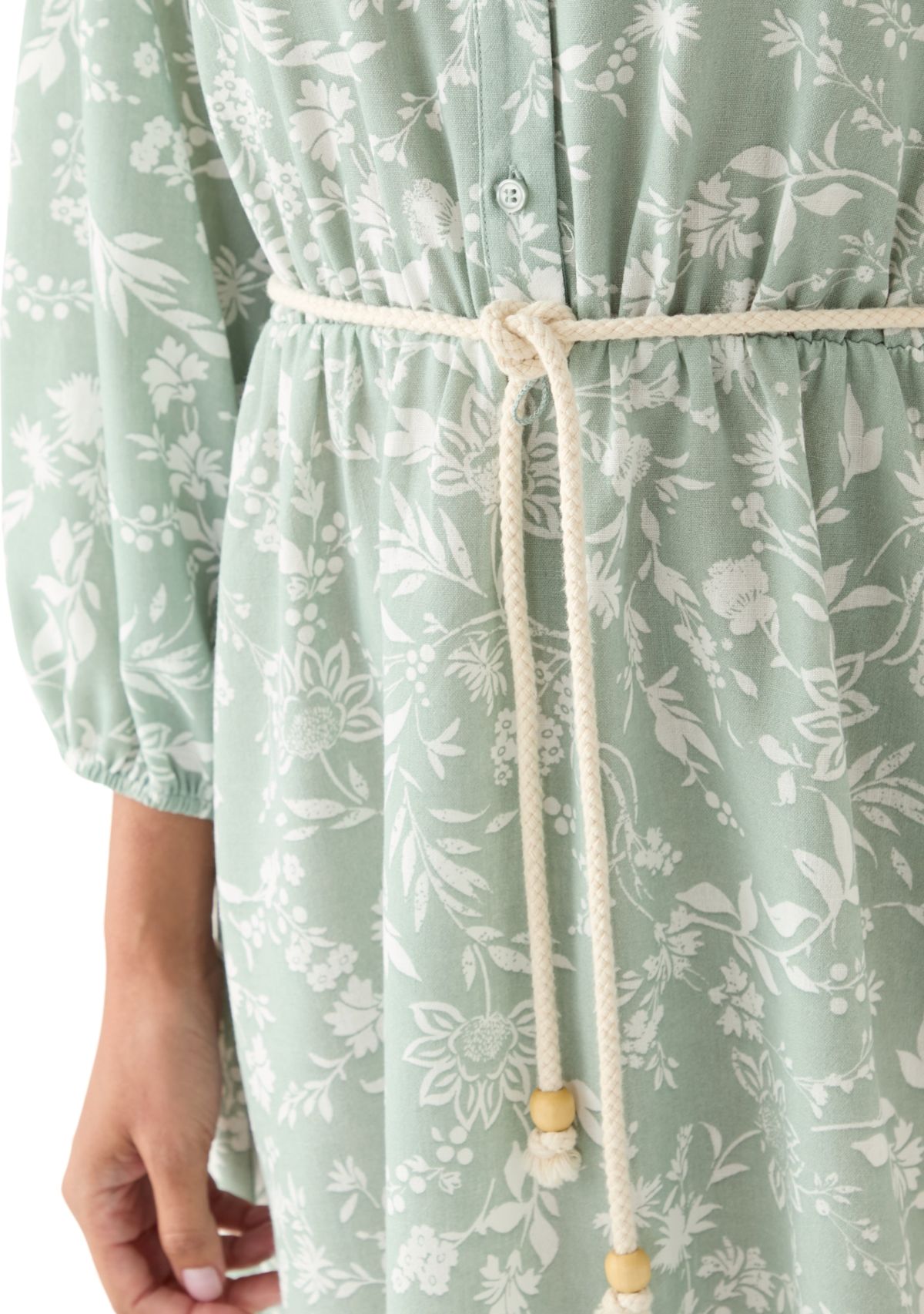 Womens Long Sleeve Split Neck Floral Print A-Line Dress