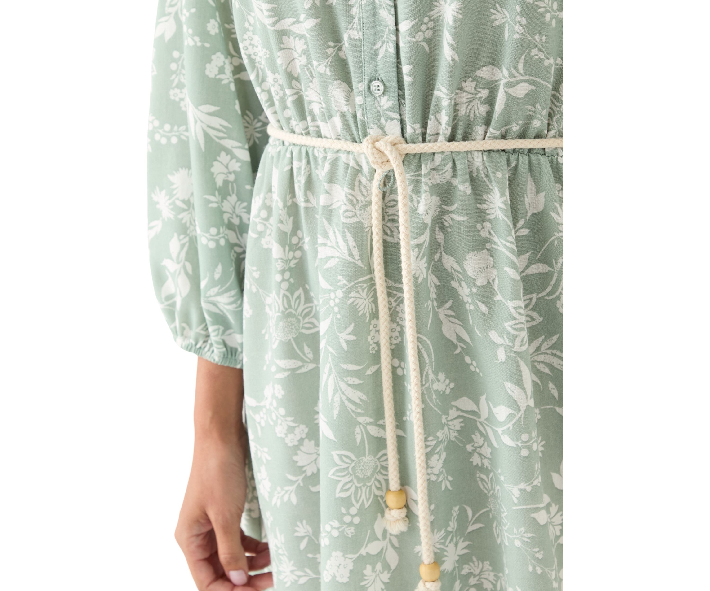 Womens Long Sleeve Split Neck Floral Print A-Line Dress