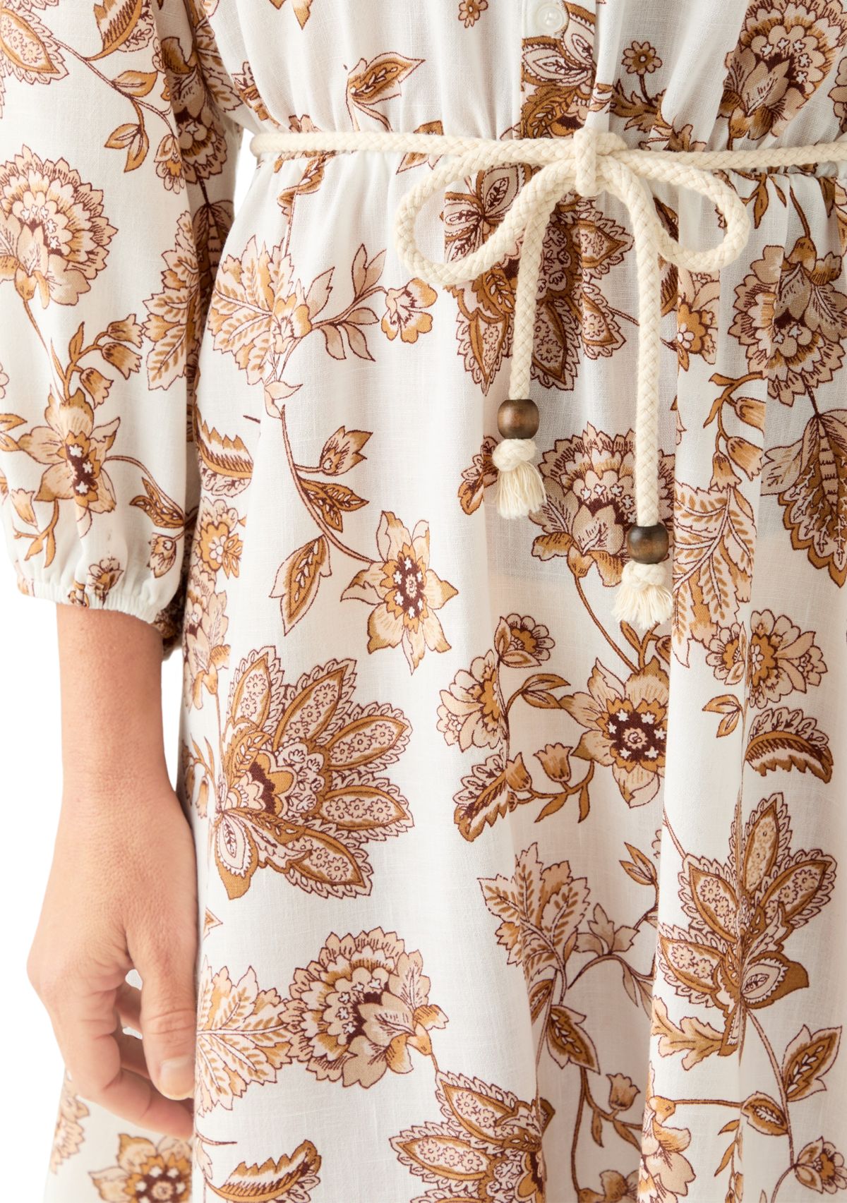 Womens 3/4 Balloon Sleeve Floral Print Tie Waist A-Line Dress