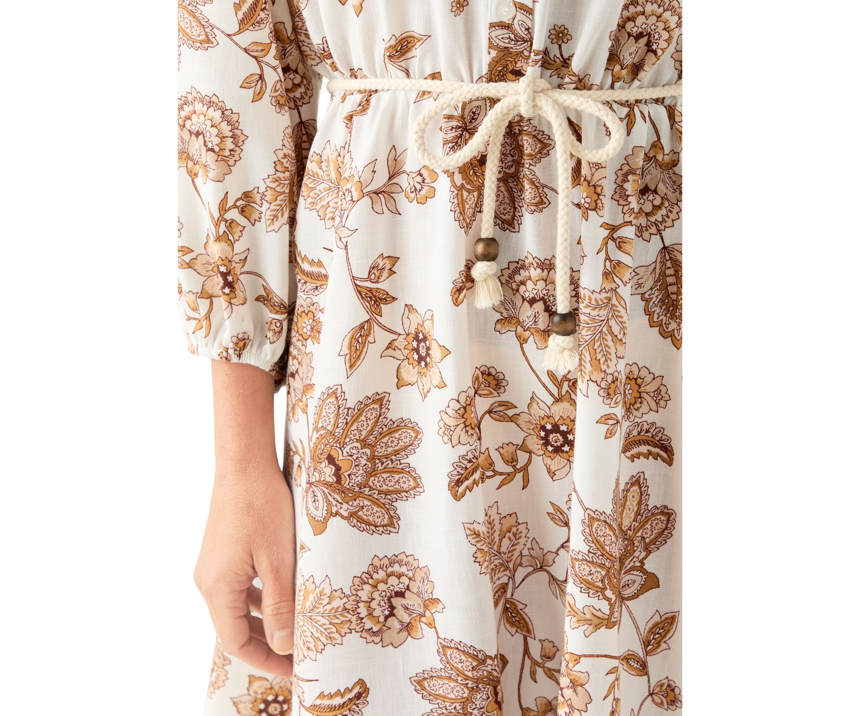 Womens 3/4 Balloon Sleeve Floral Print Tie Waist A-Line Dress
