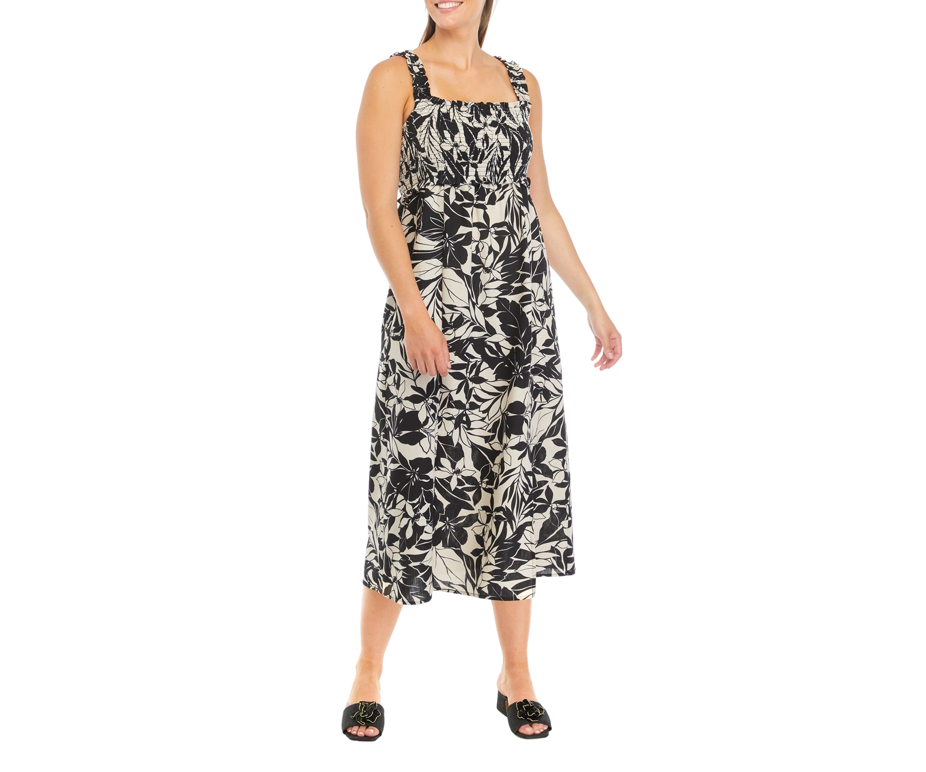 Womens Sleeveless Square Neck Printed Midi Dress