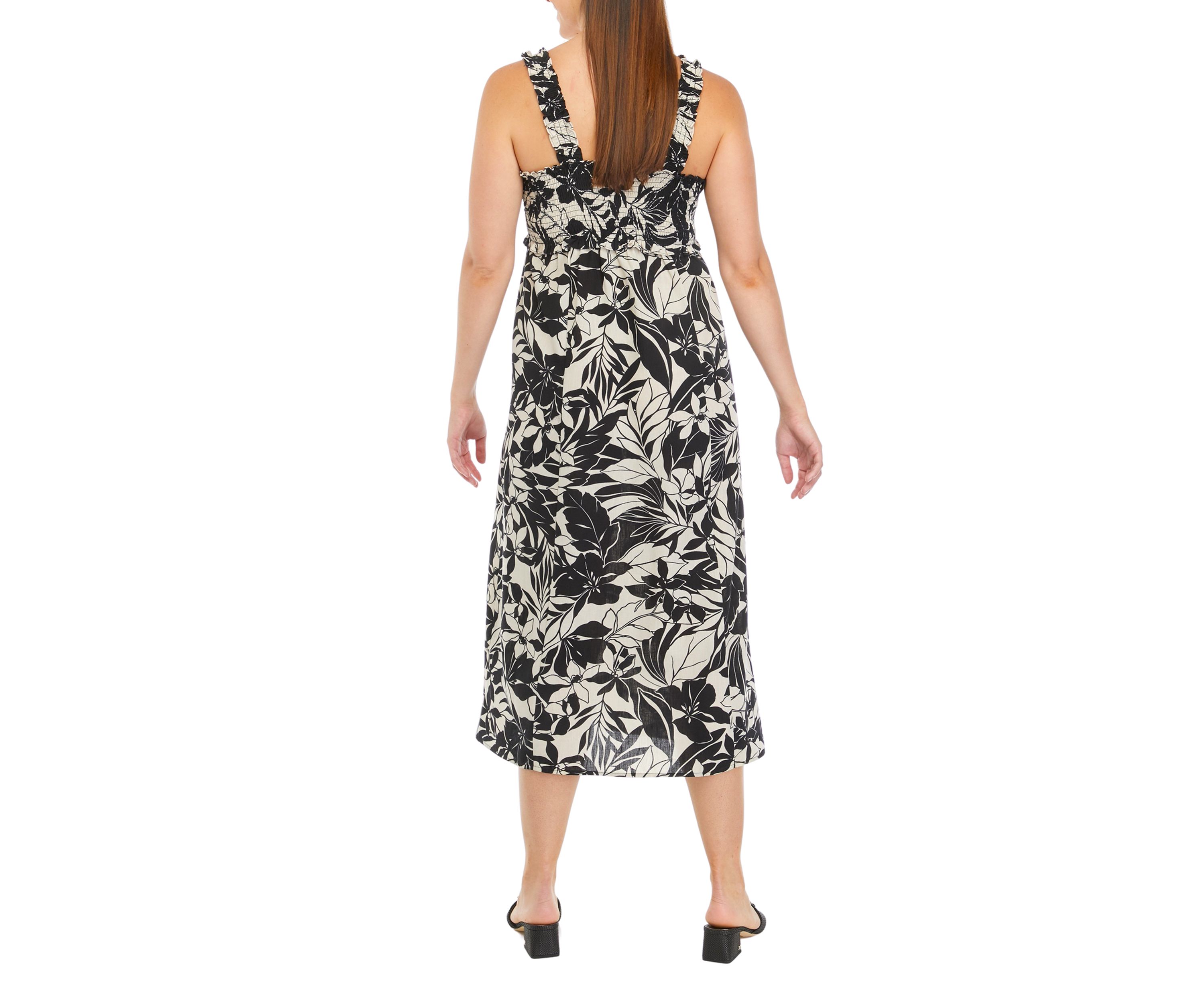 Womens Sleeveless Square Neck Printed Midi Dress