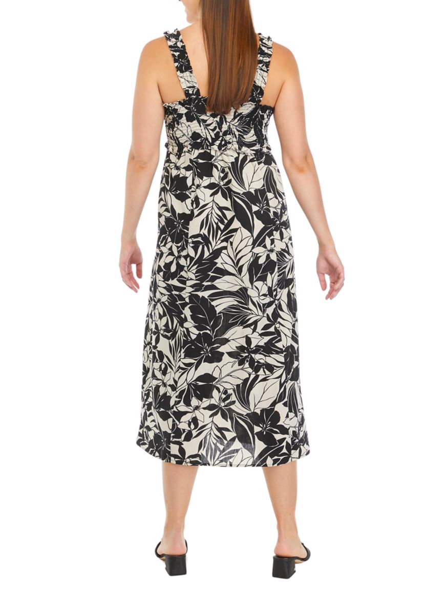 Womens Sleeveless Square Neck Printed Midi Dress