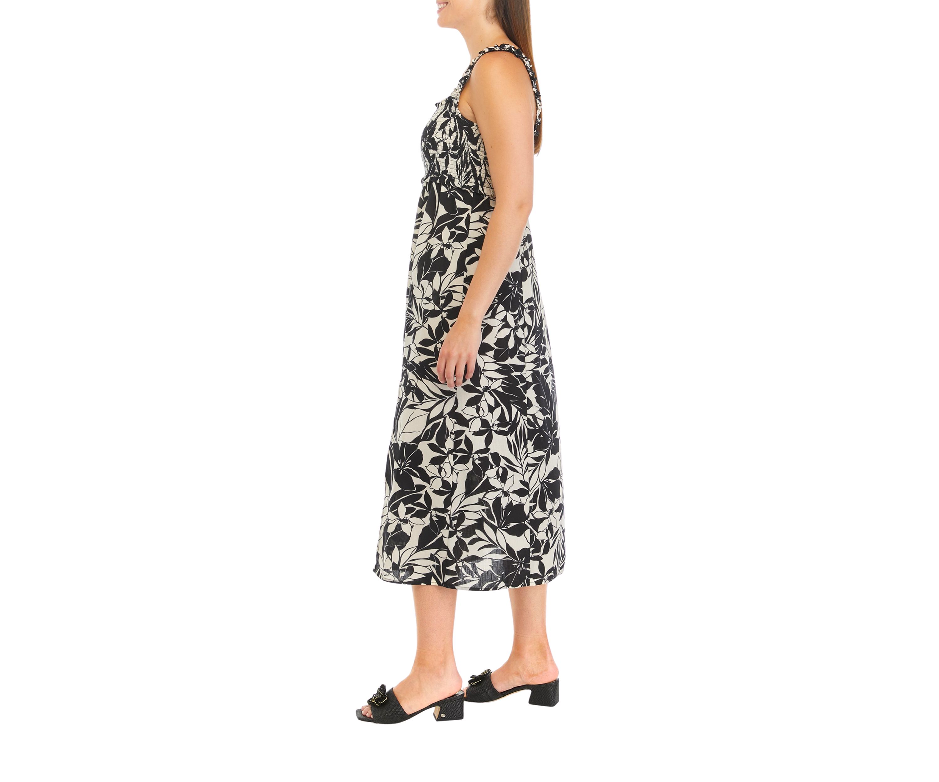 Womens Sleeveless Square Neck Printed Midi Dress