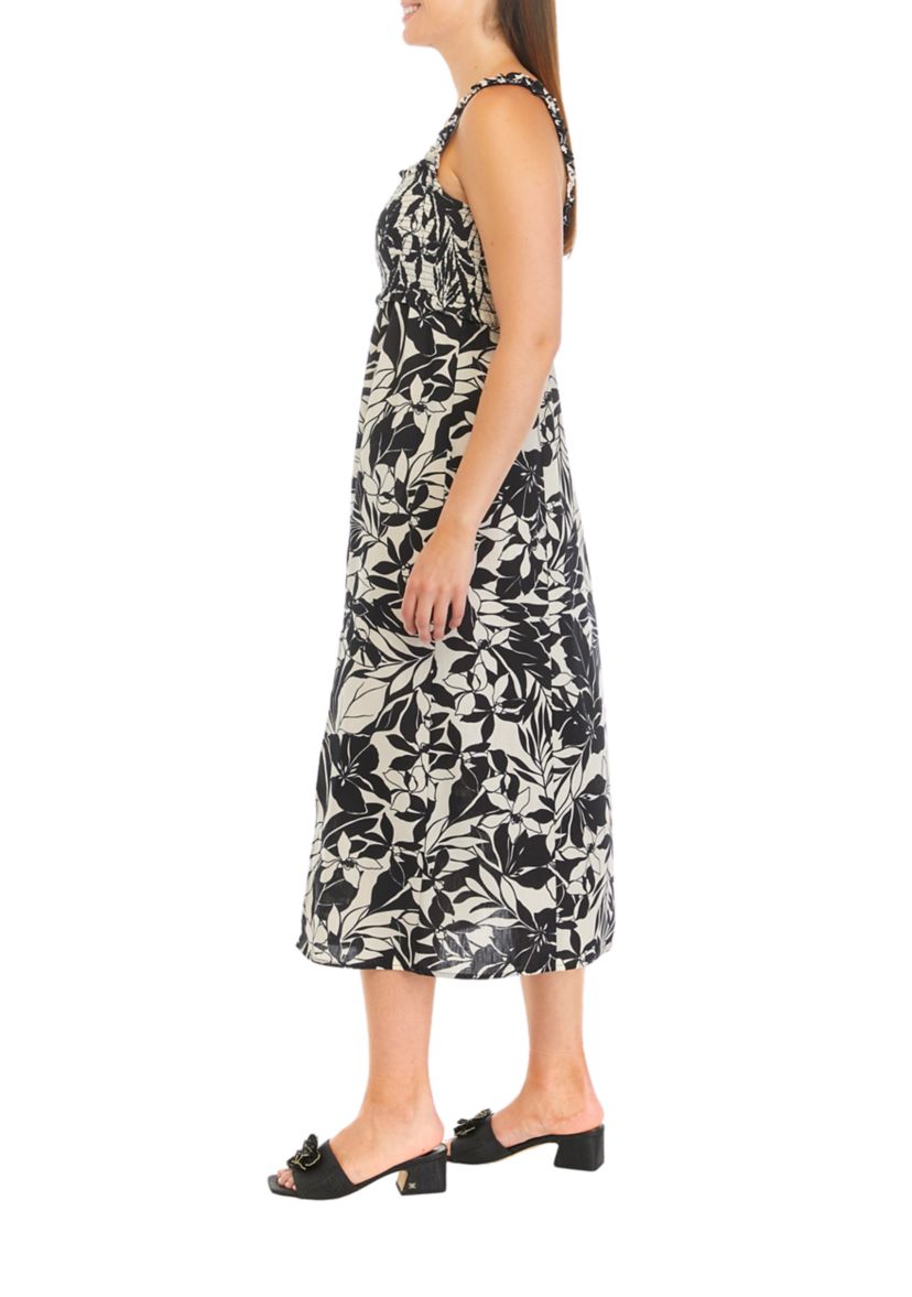 Womens Sleeveless Square Neck Printed Midi Dress