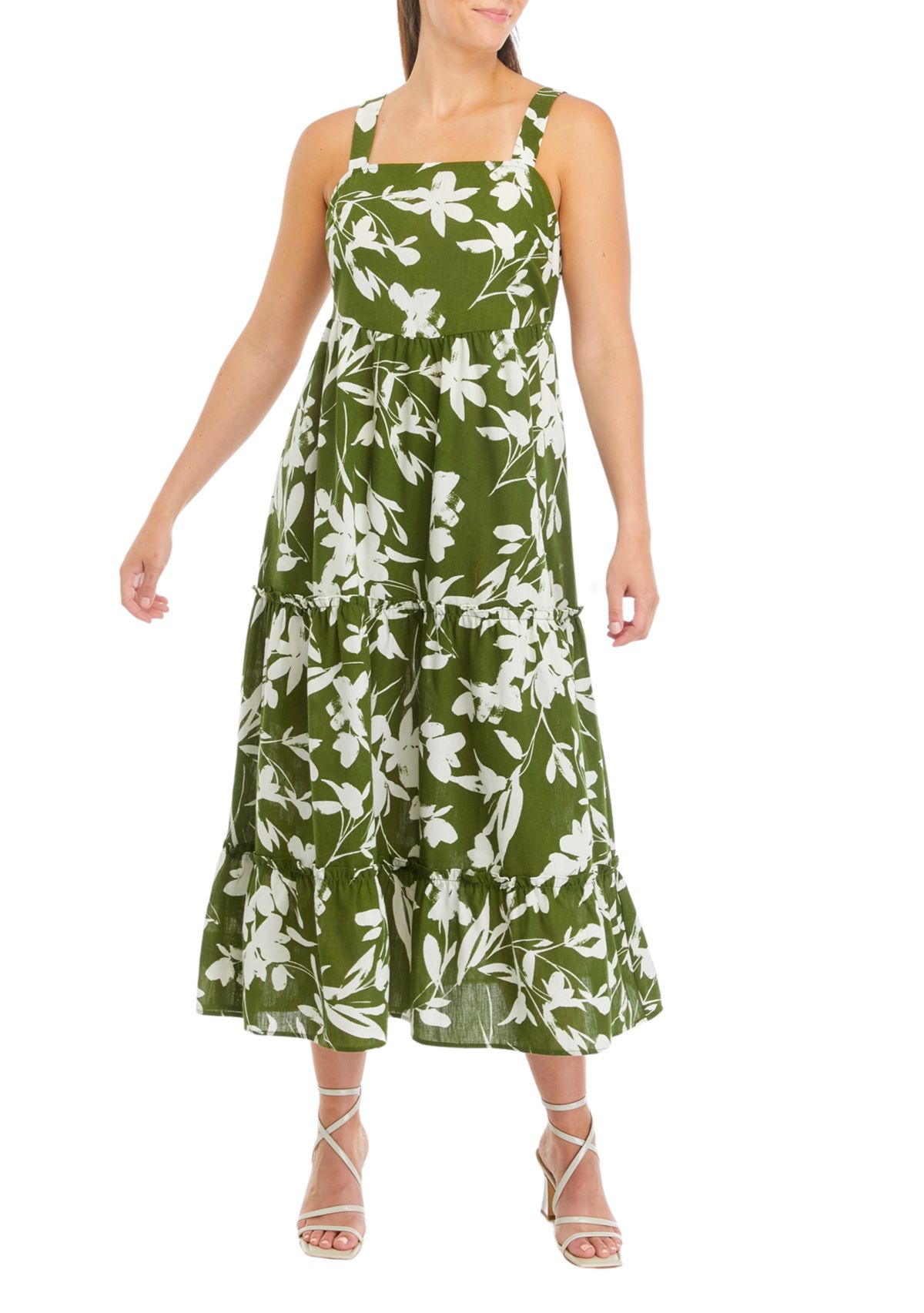 	  Womens Sleeveless Square Neck Printed Midi Dress 