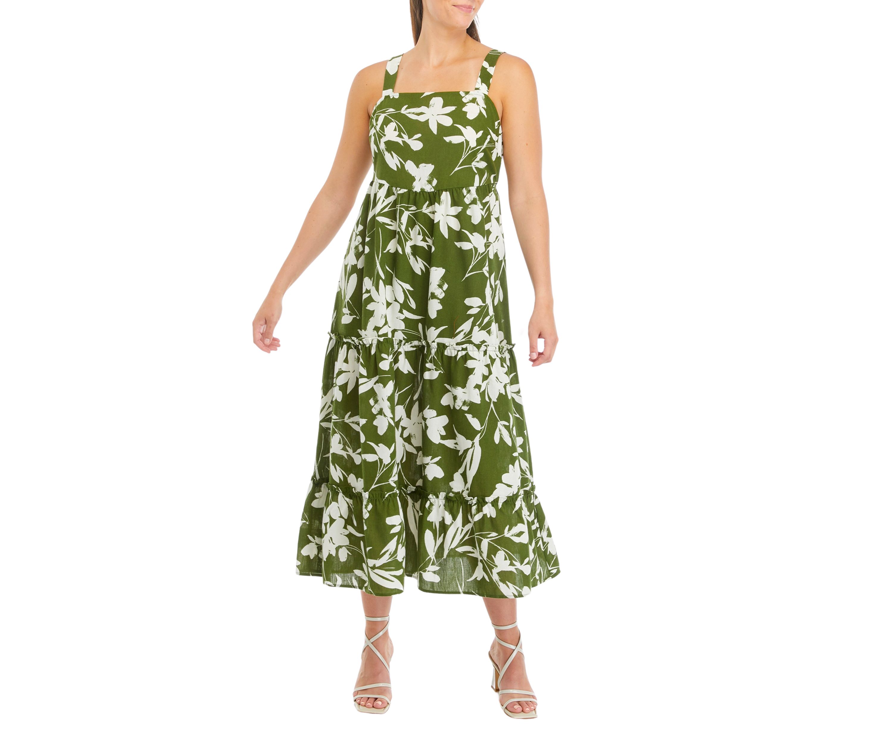 	  Womens Sleeveless Square Neck Printed Midi Dress 