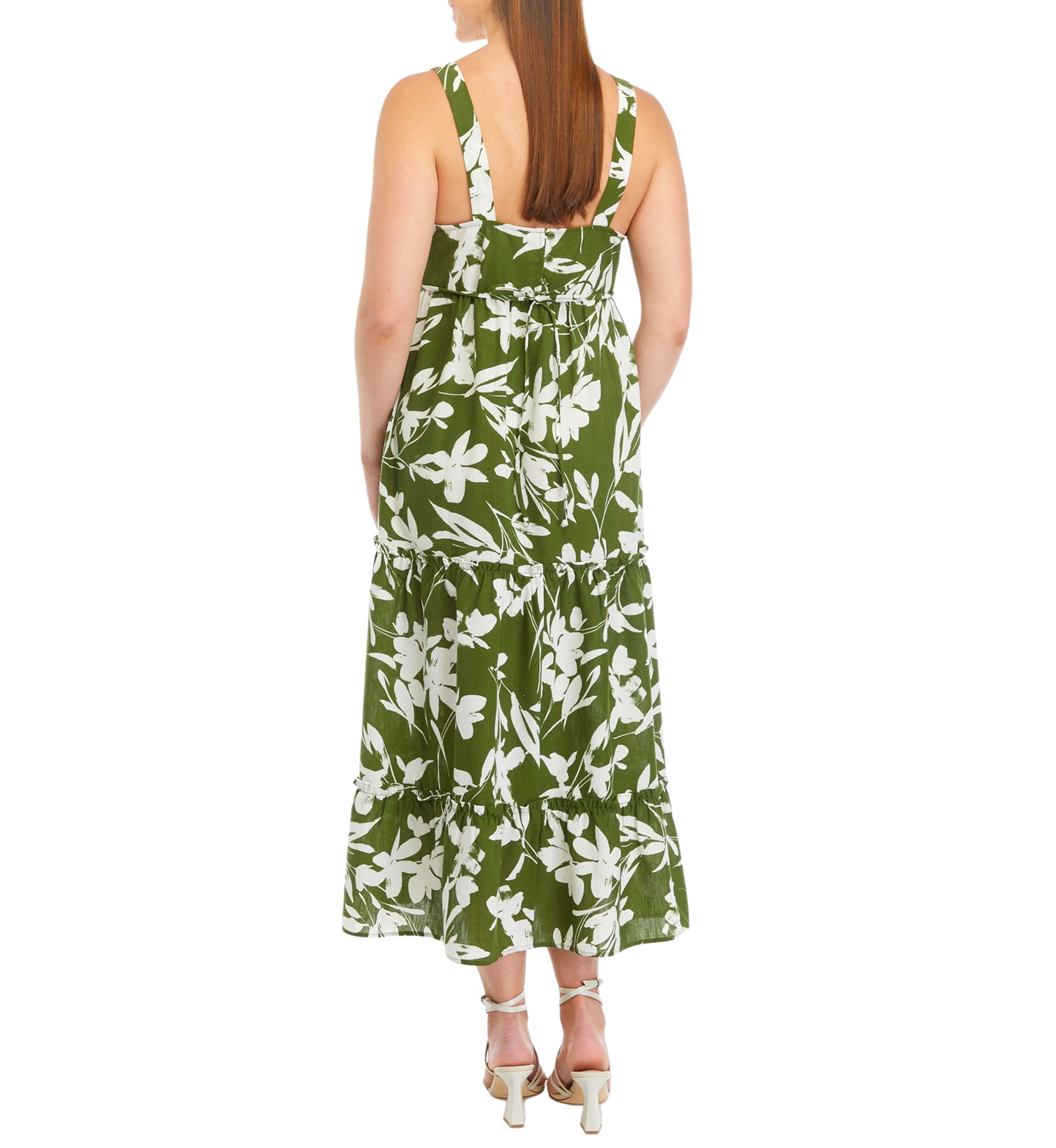 	  Womens Sleeveless Square Neck Printed Midi Dress 