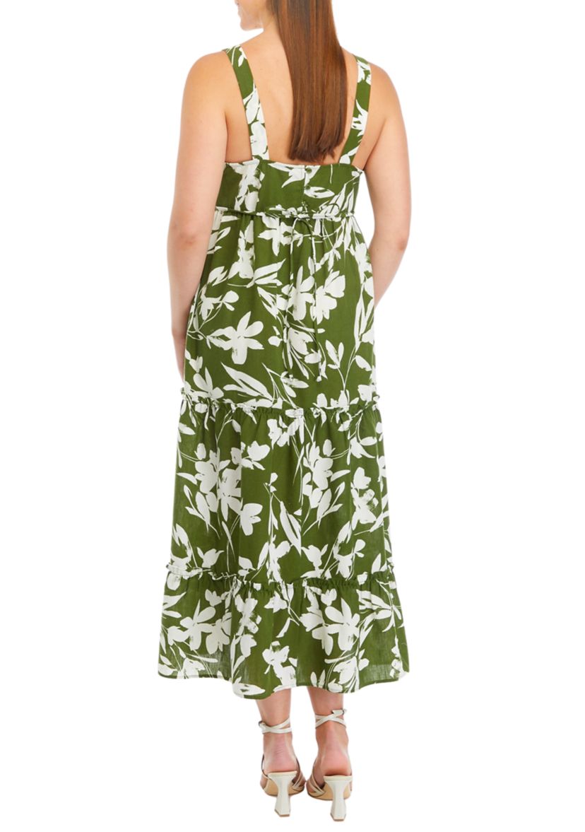 	  Womens Sleeveless Square Neck Printed Midi Dress 
