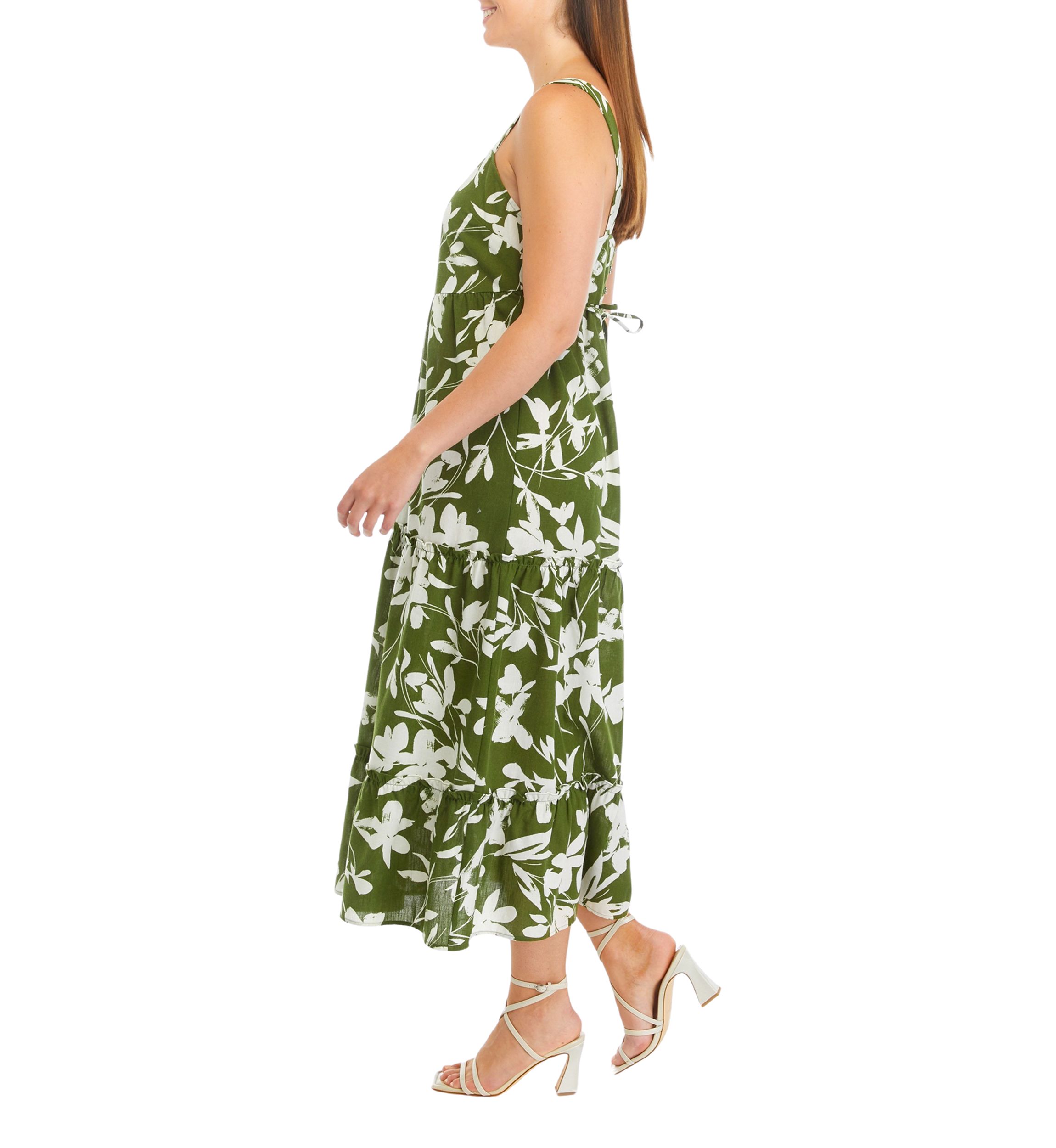 	  Womens Sleeveless Square Neck Printed Midi Dress 