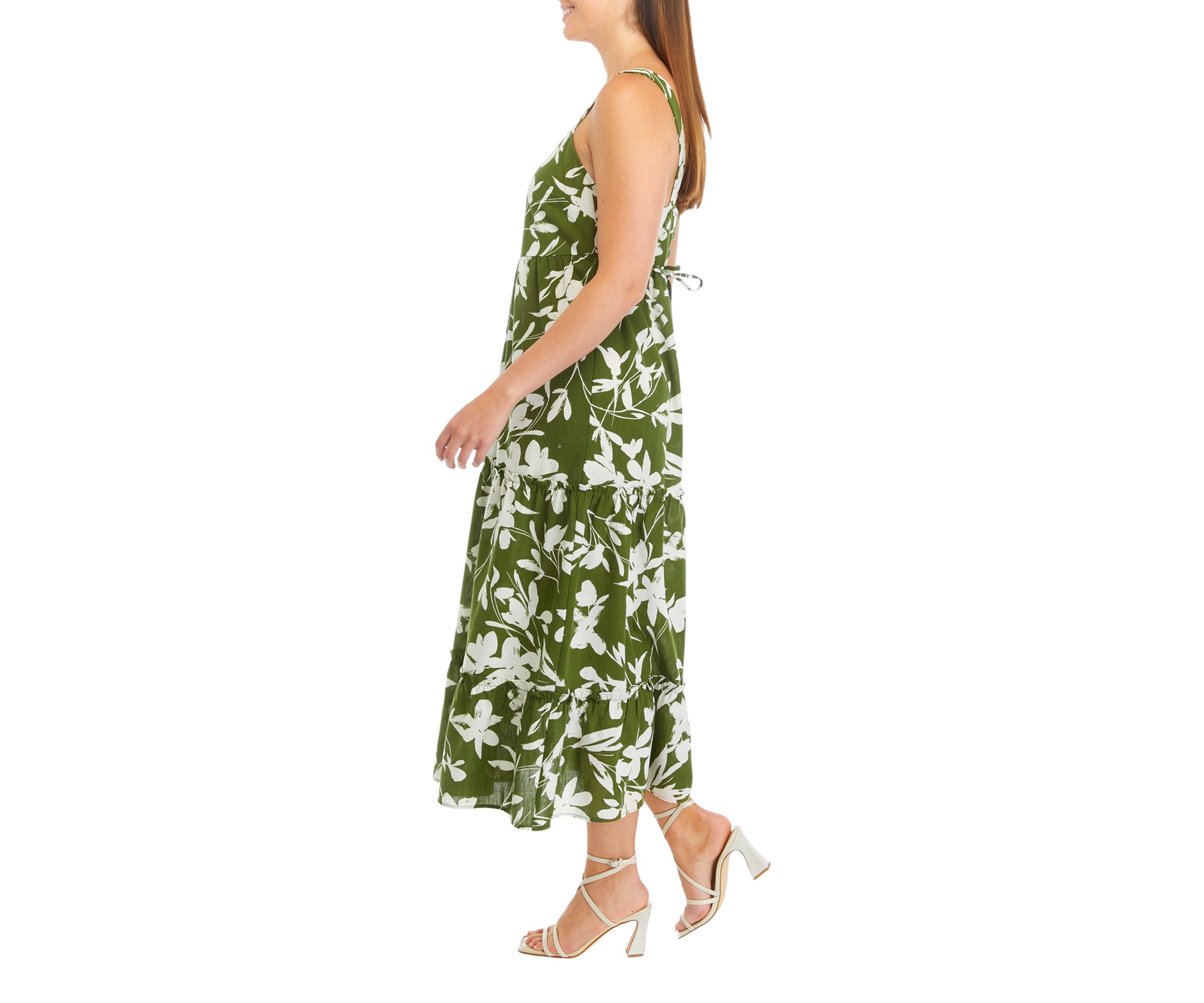	  Womens Sleeveless Square Neck Printed Midi Dress 