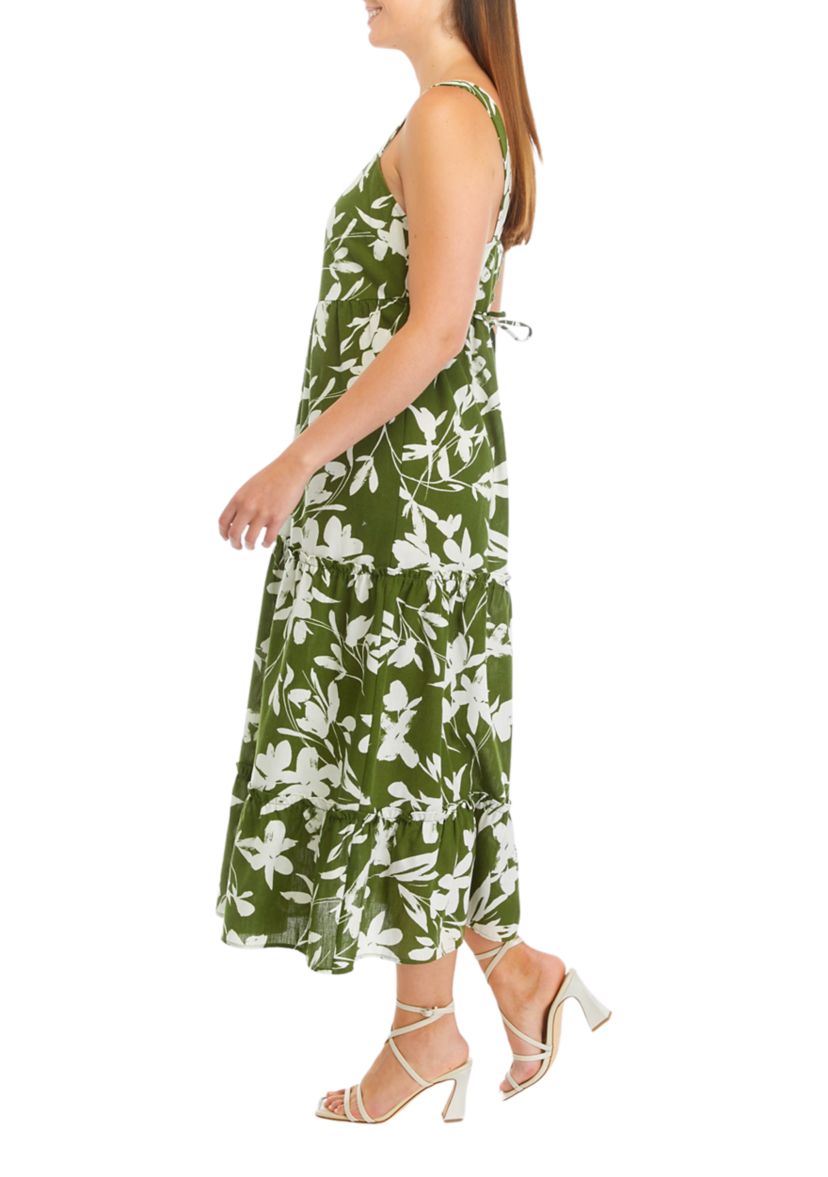 	  Womens Sleeveless Square Neck Printed Midi Dress 