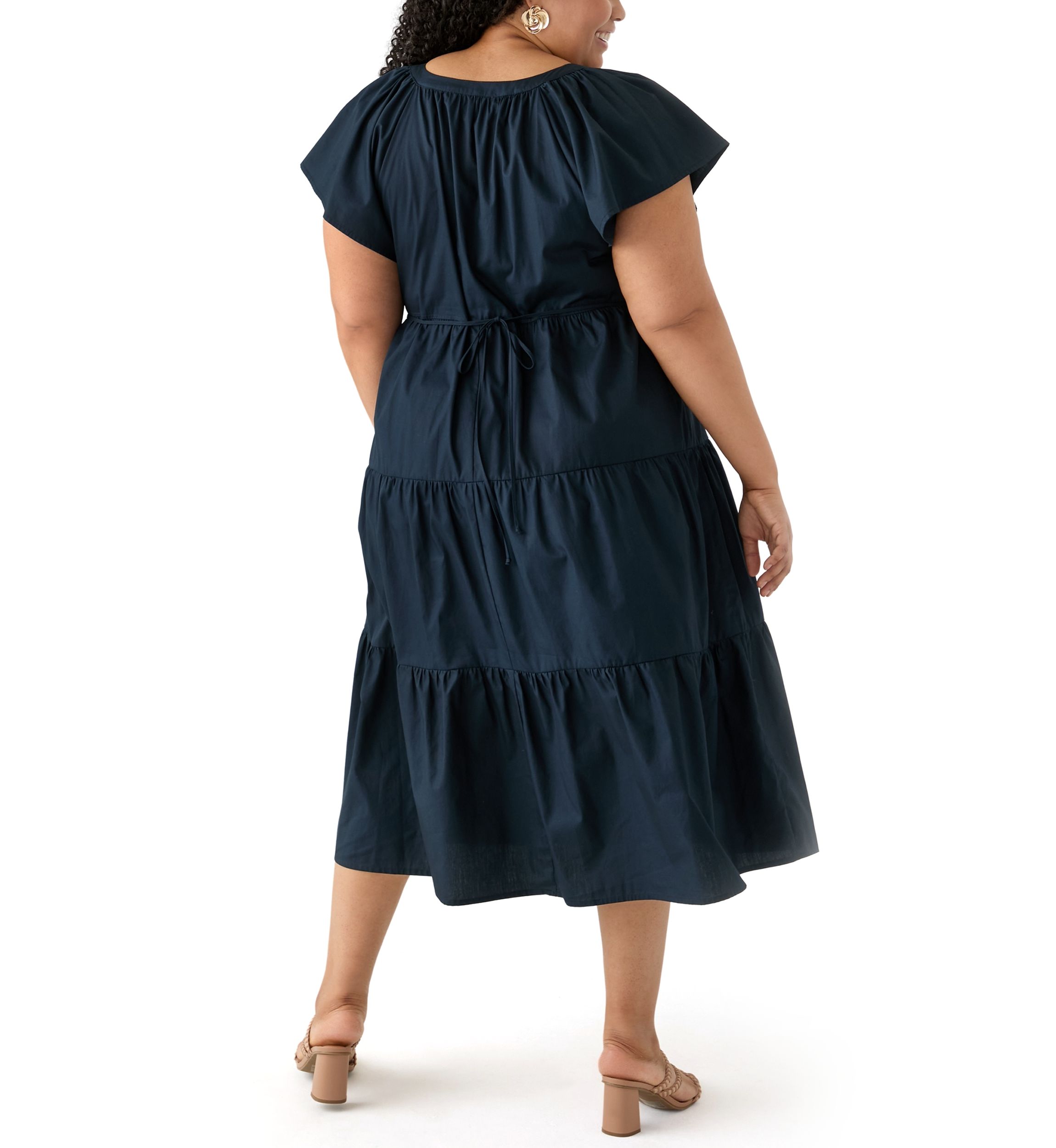 Plus Size Short Sleeve Split Neck A-Line Dress