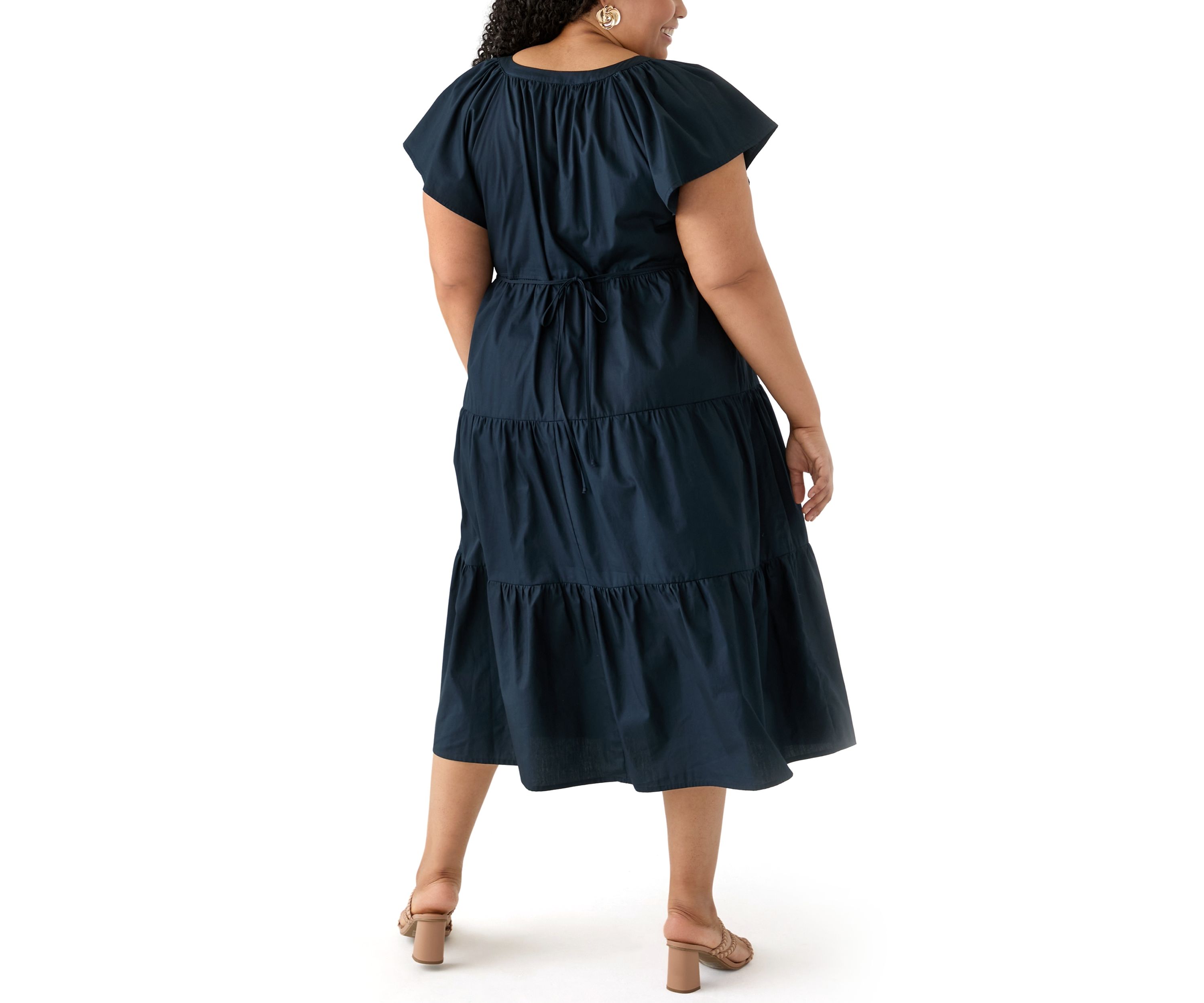 Plus Size Short Sleeve Split Neck A-Line Dress