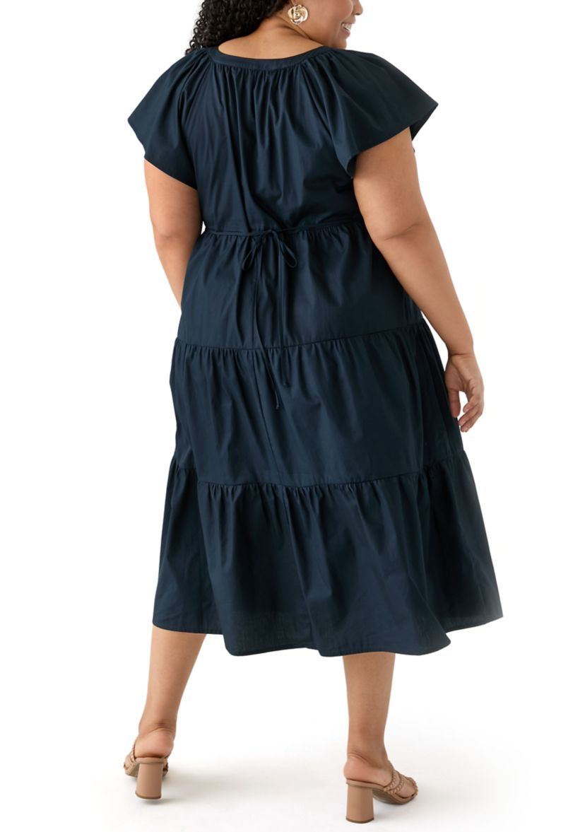 Plus Size Short Sleeve Split Neck A-Line Dress