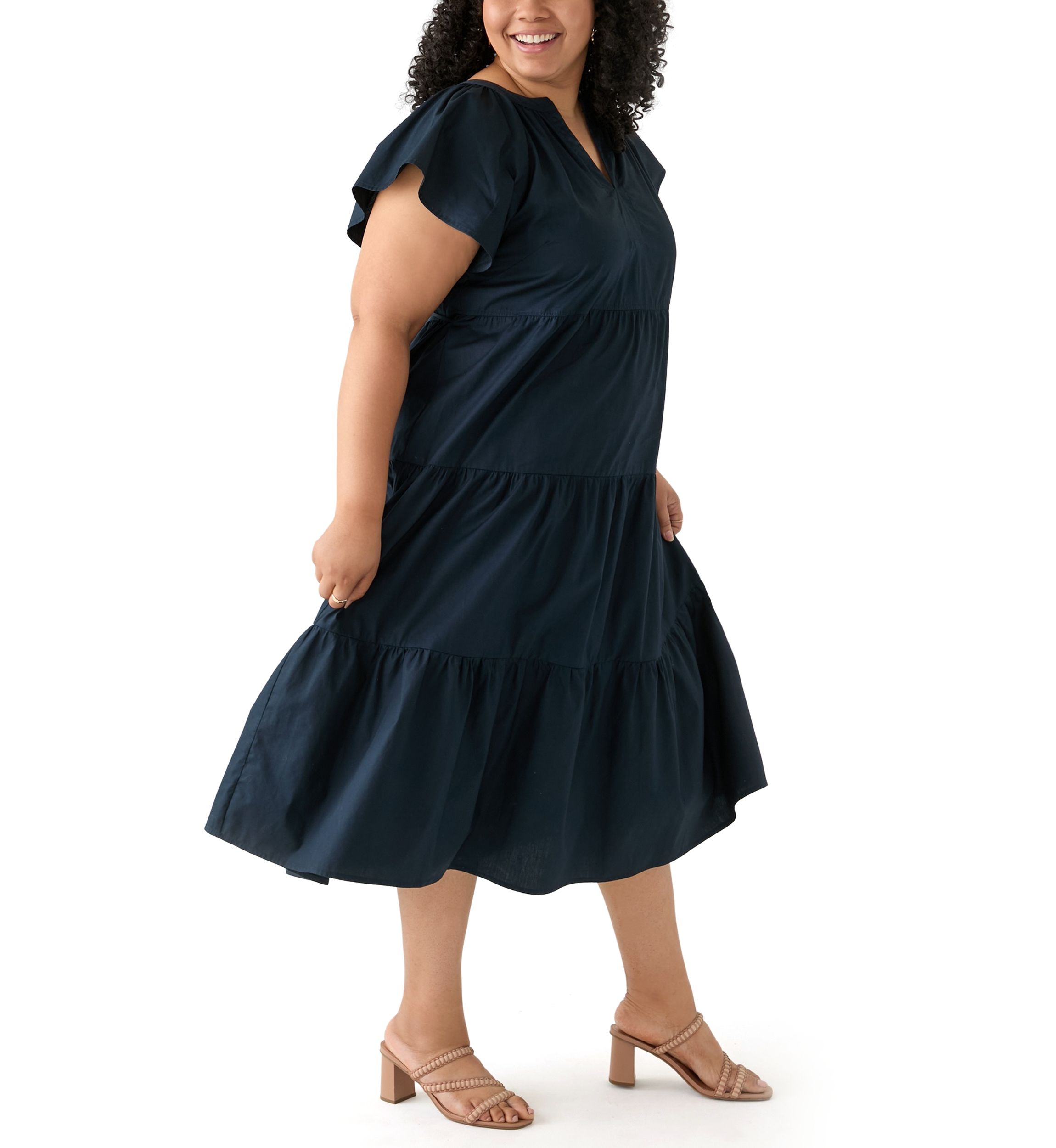 Plus Size Short Sleeve Split Neck A-Line Dress