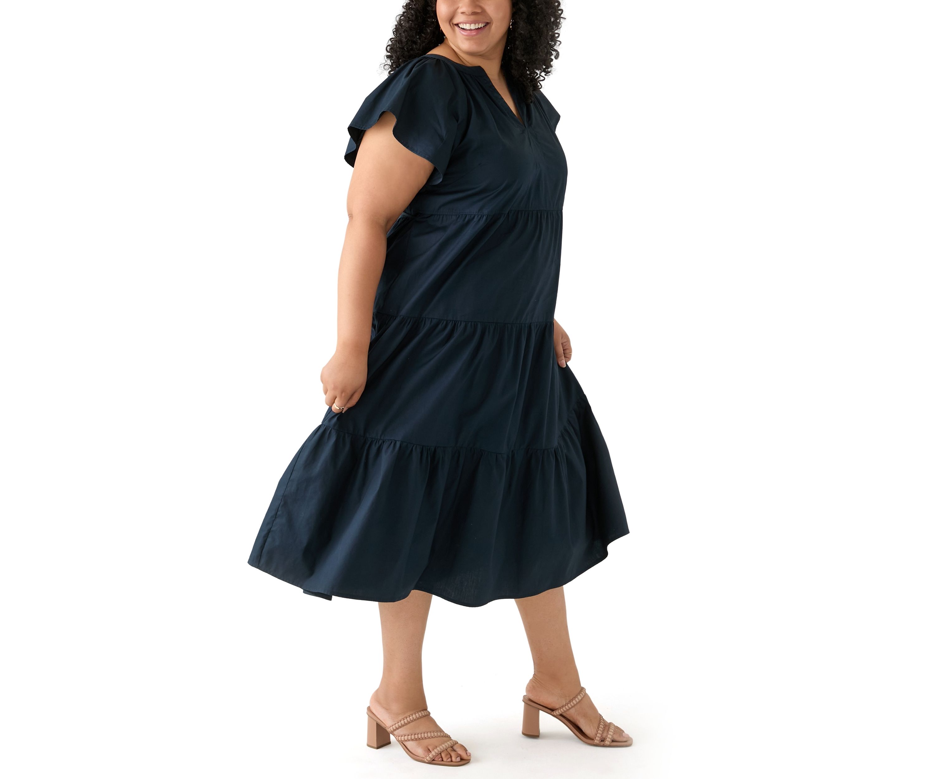 Plus Size Short Sleeve Split Neck A-Line Dress