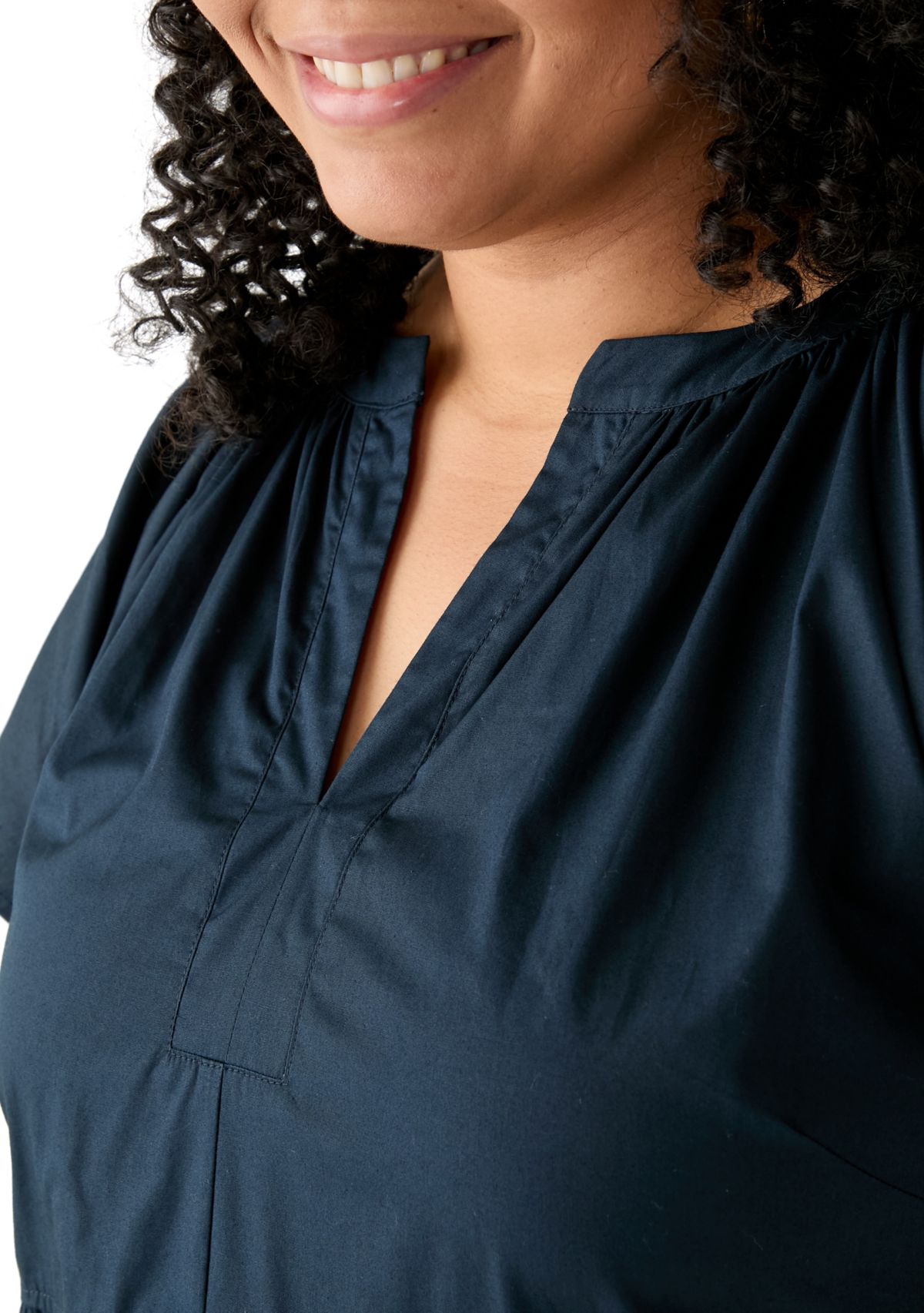 Plus Size Short Sleeve Split Neck A-Line Dress