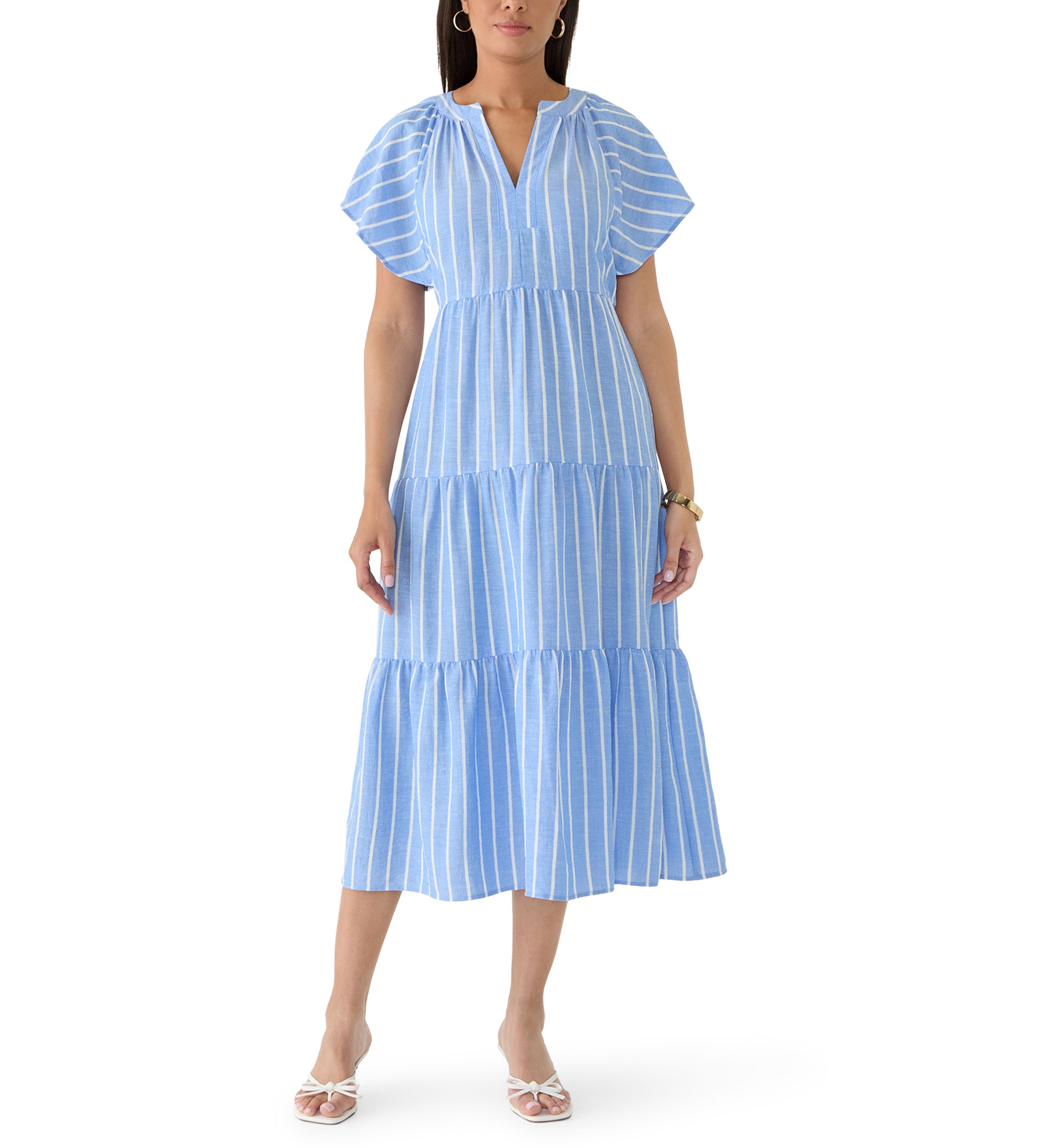 short sleeve striped midi dress Black Stripe Short Sleeve Midi Dress - Shirt Dresses