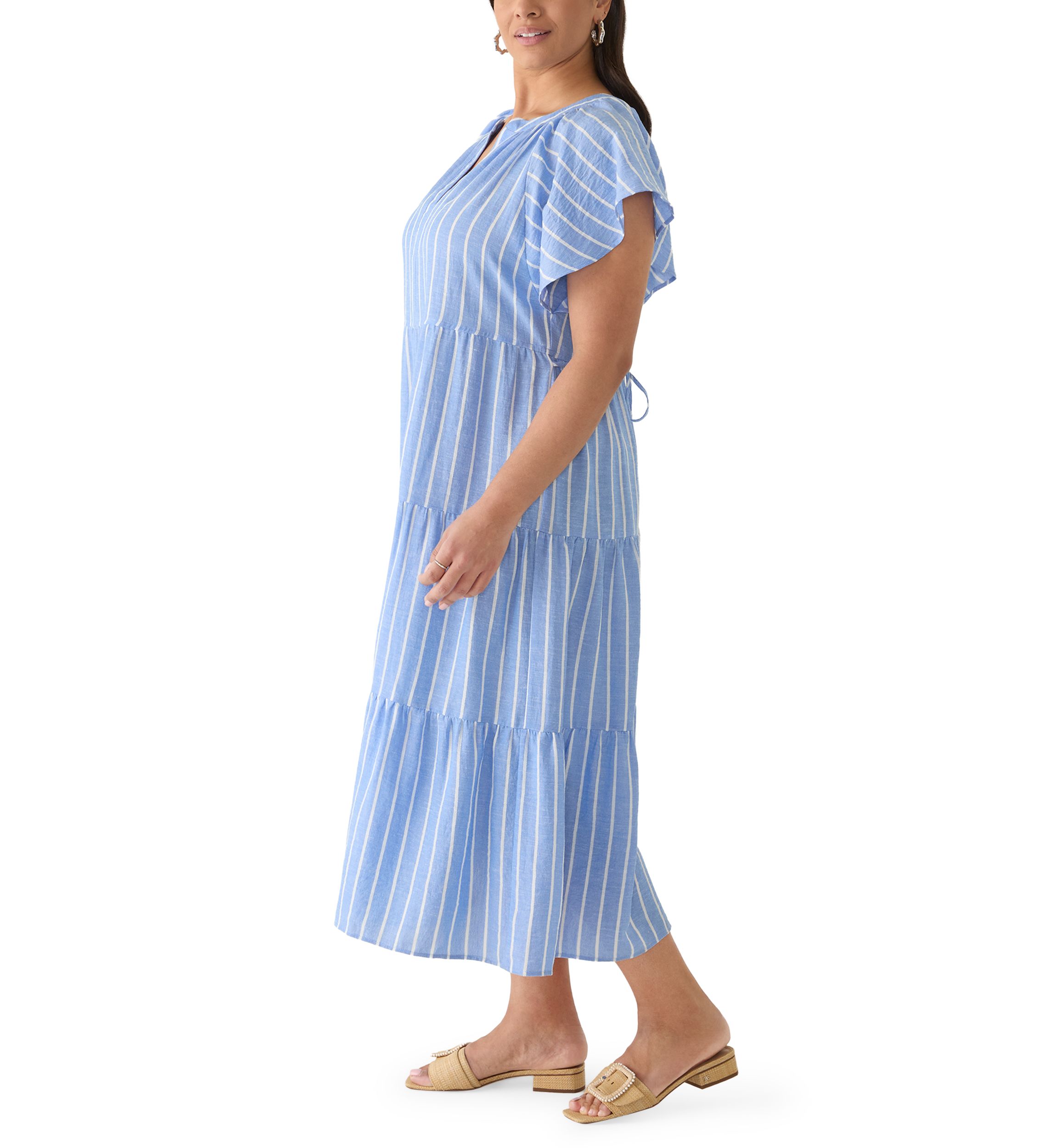 blue and white striped plus size dress Unique Vintage Plus Size Blue & White Chevron Eyelet Swing Dress main image 1