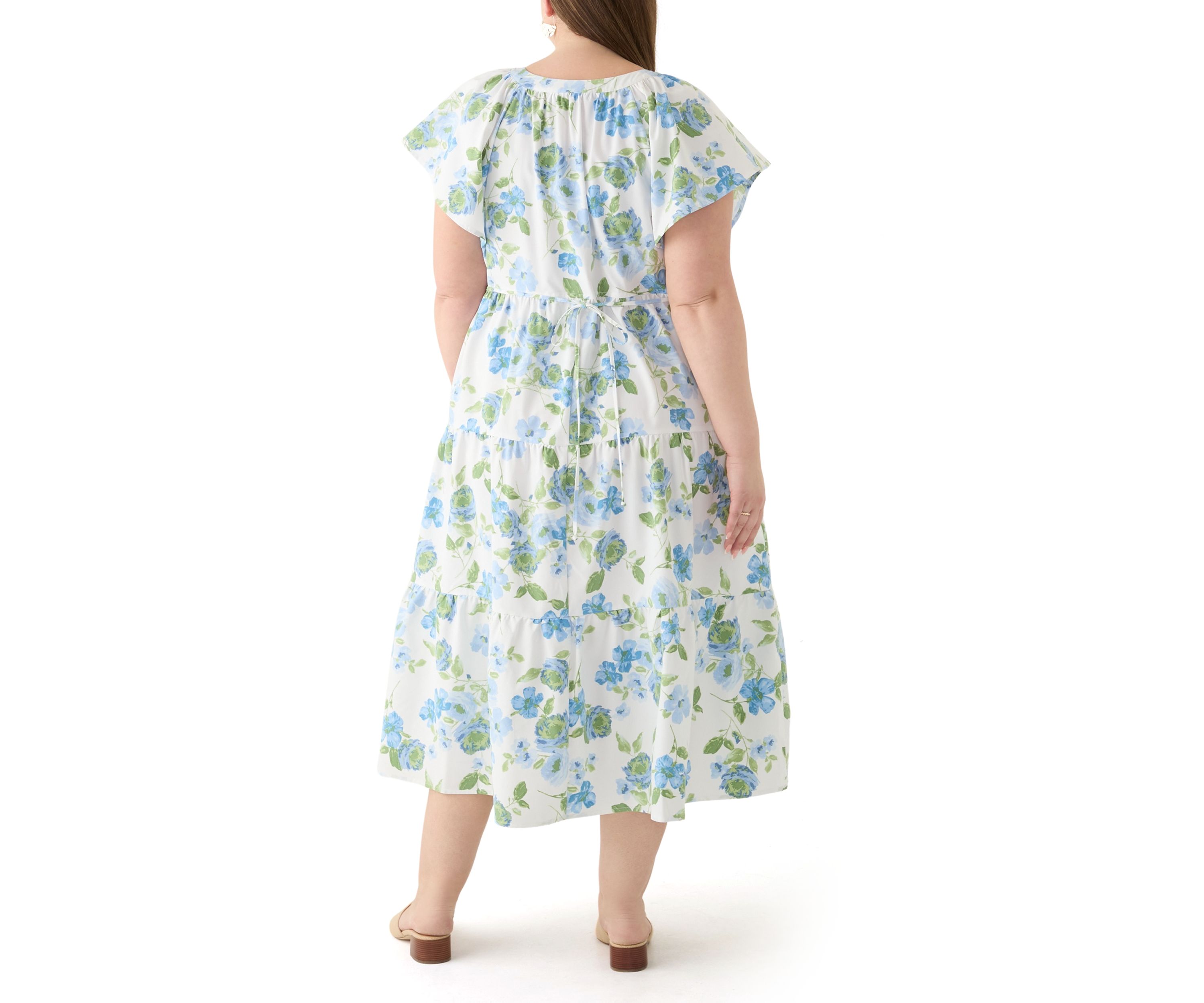 Plus Size Short Sleeve Split Neck Floral Print A-Line Dress