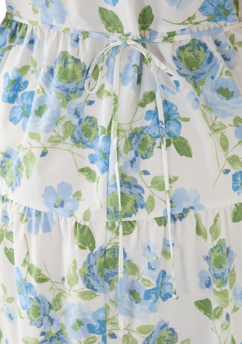 Plus Size Short Sleeve Split Neck Floral Print A-Line Dress