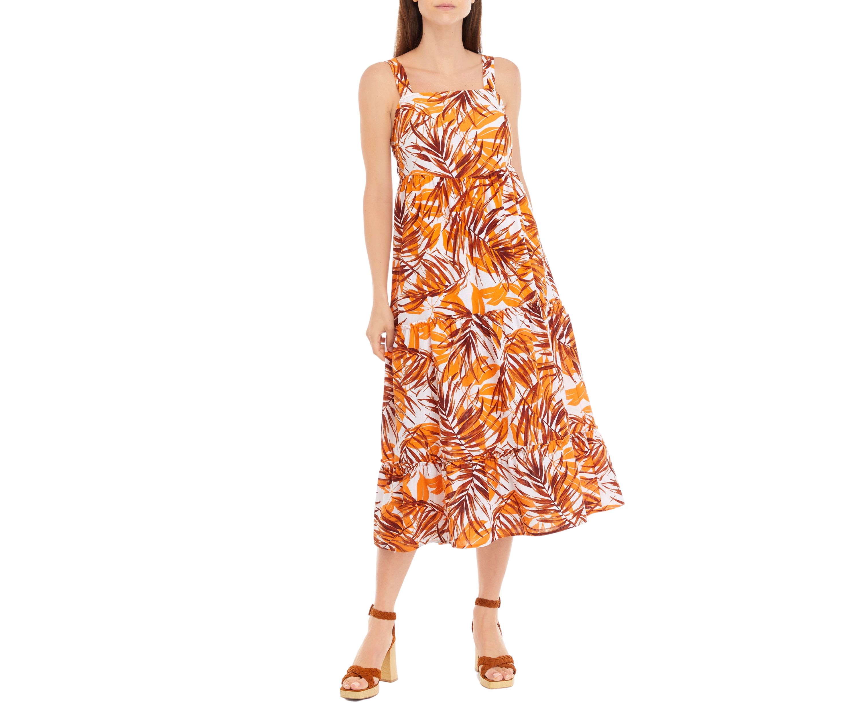 Womens Sleeveless Square Neck Printed Maxi Dress