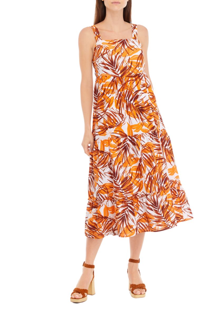 Womens Sleeveless Square Neck Printed Maxi Dress