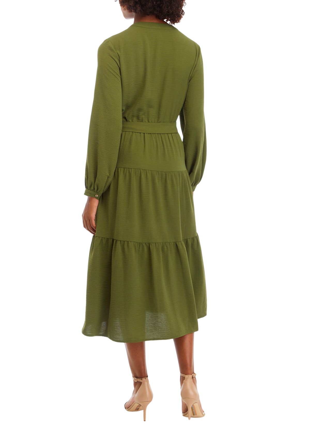 Womens Blouson Sleeve Henley Midi Dress