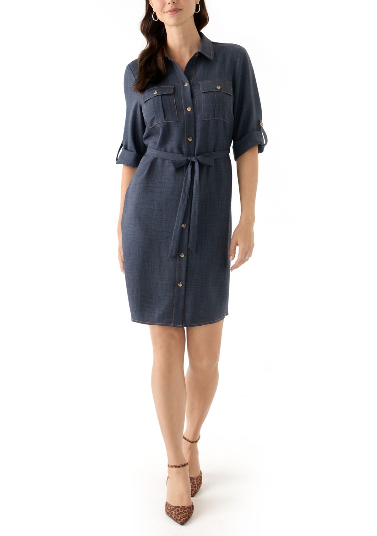 Womens 3/4 Sleeve Denim Mini Dress