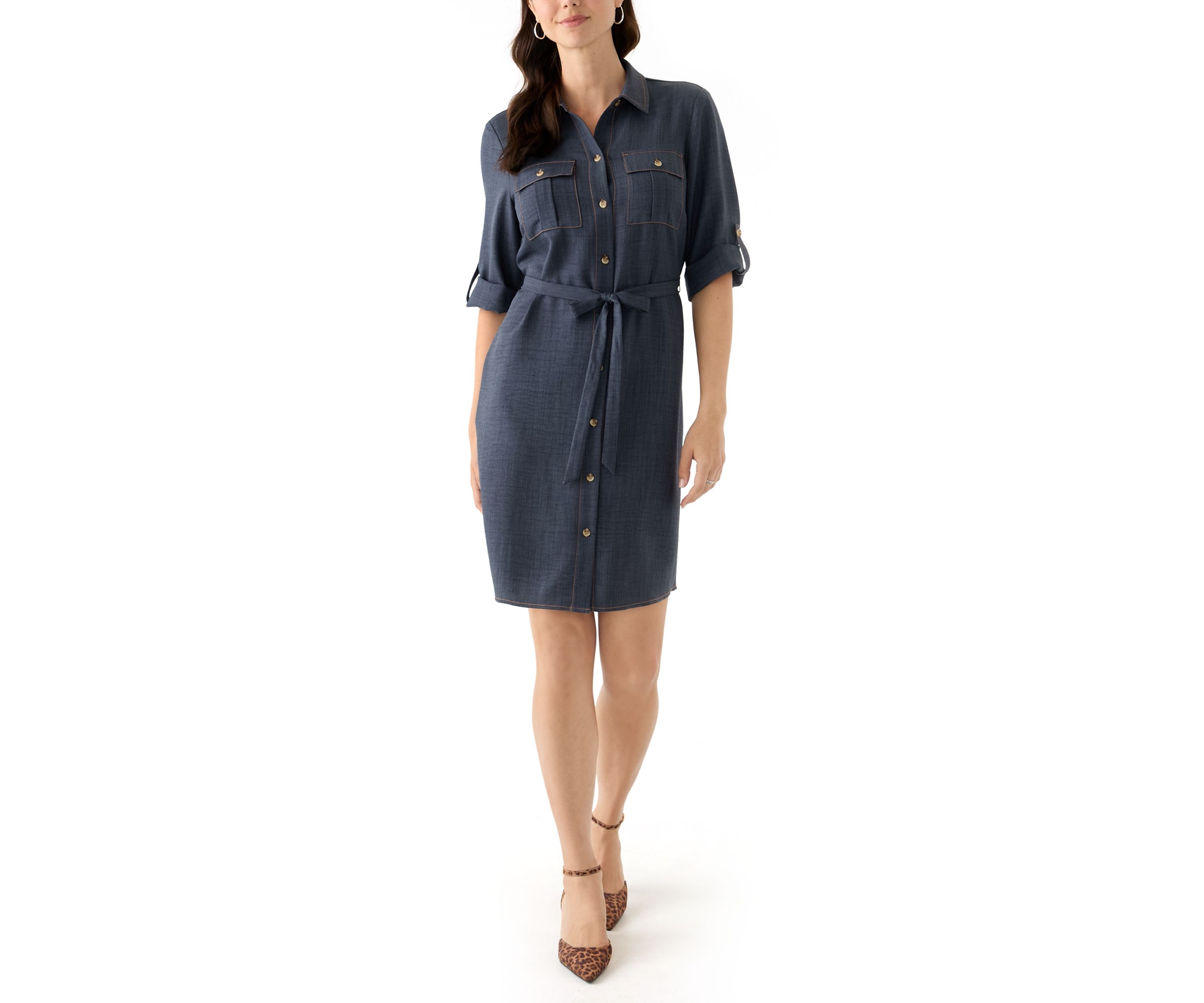 Womens 3/4 Sleeve Denim Mini Dress