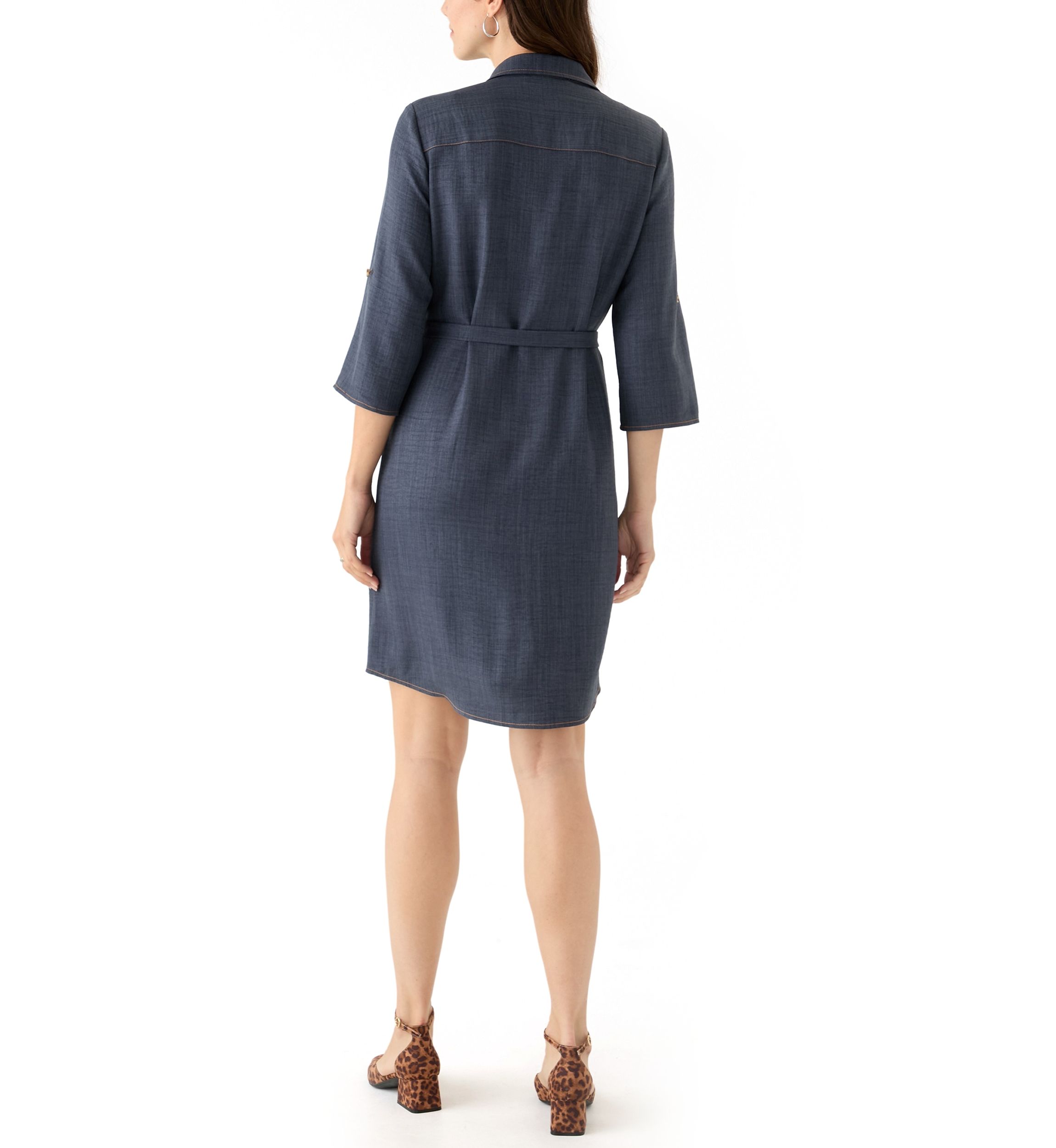 Womens 3/4 Sleeve Denim Mini Dress