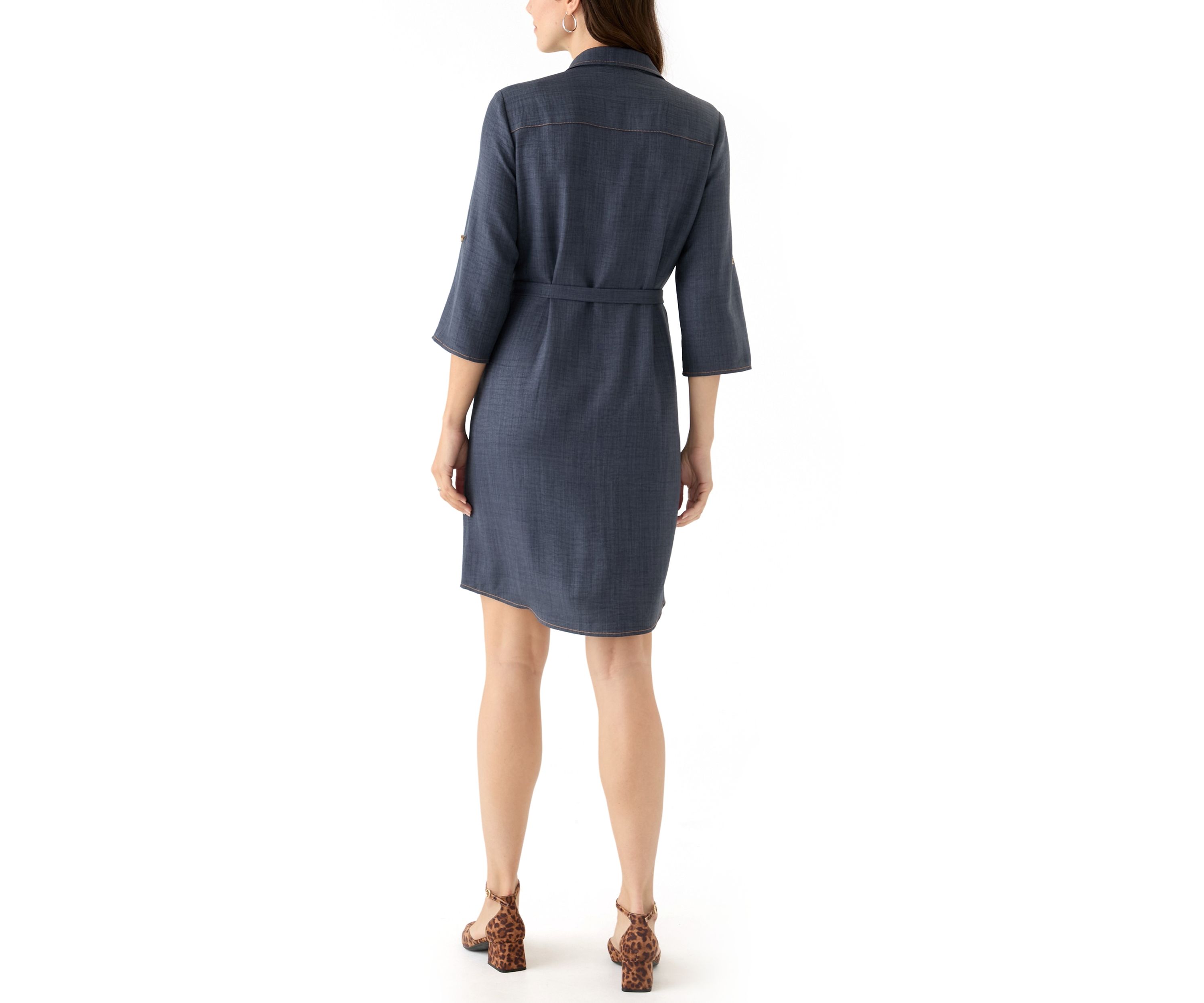 Womens 3/4 Sleeve Denim Mini Dress