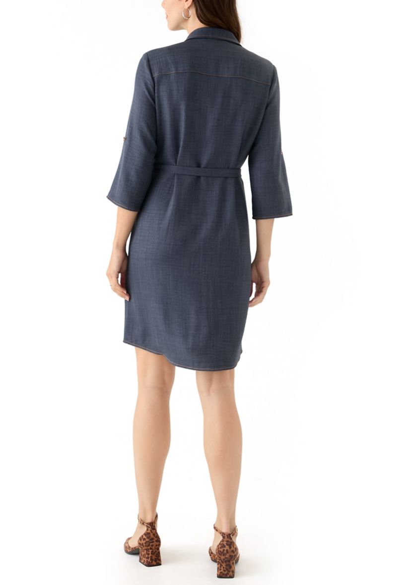 Womens 3/4 Sleeve Denim Mini Dress