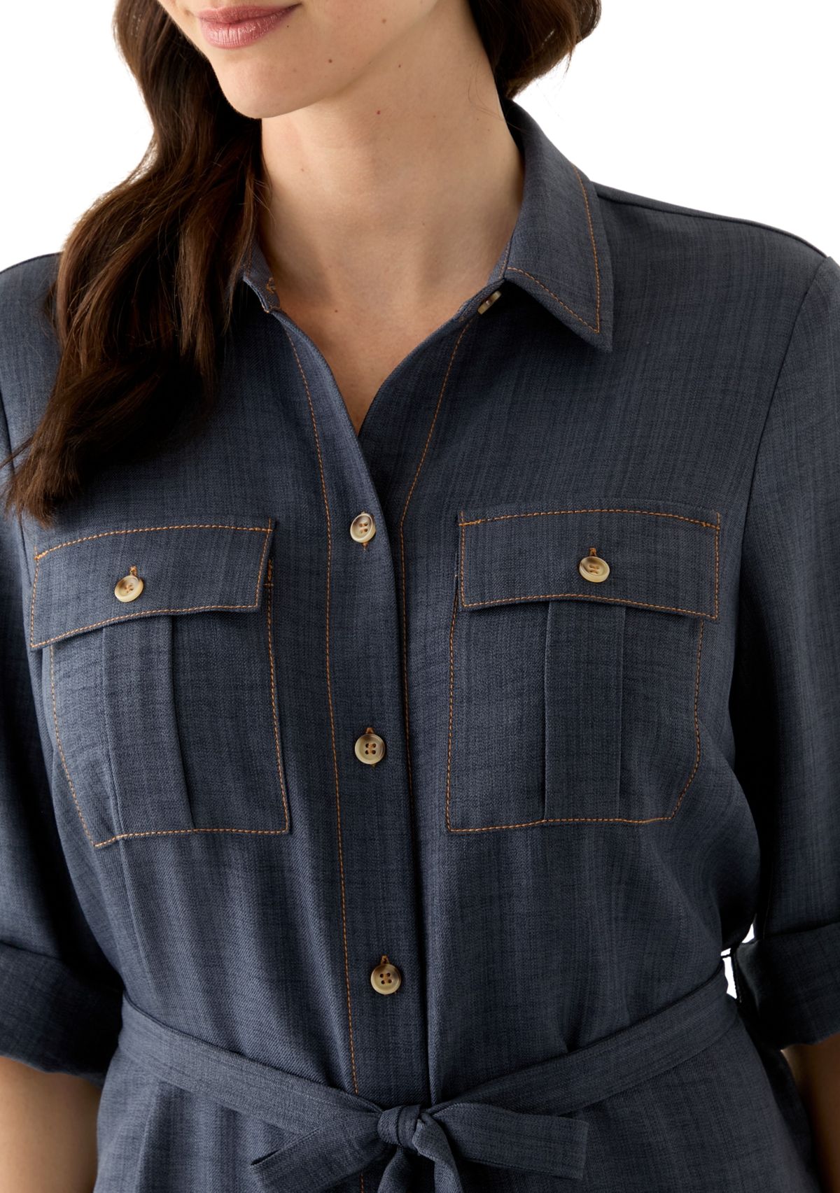 Womens 3/4 Sleeve Denim Mini Dress