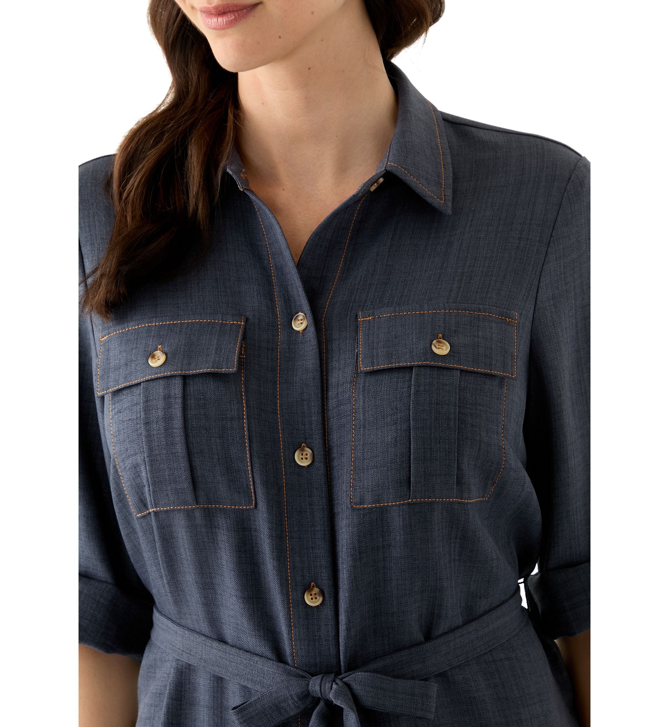 Womens 3/4 Sleeve Denim Mini Dress