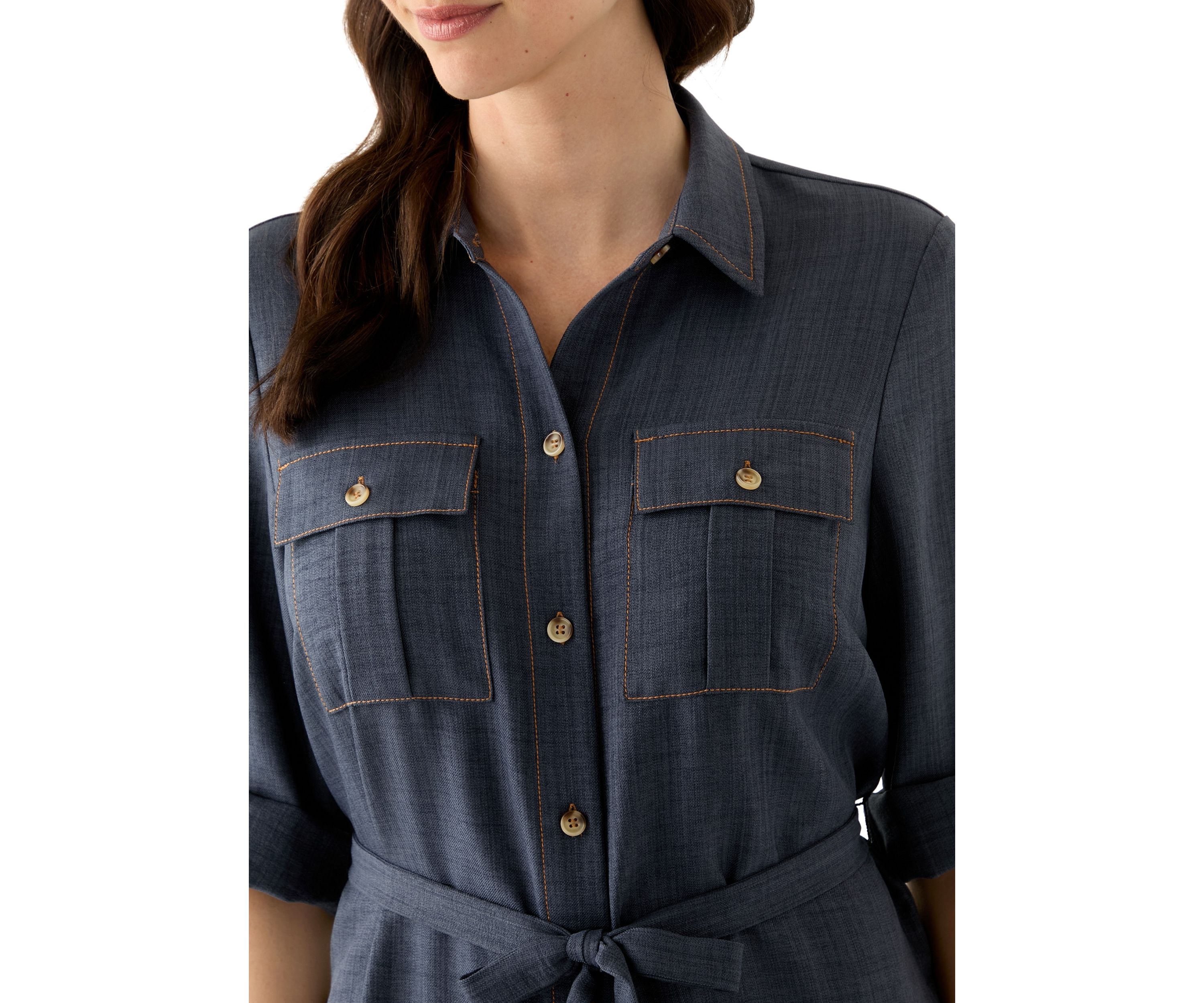 Womens 3/4 Sleeve Denim Mini Dress