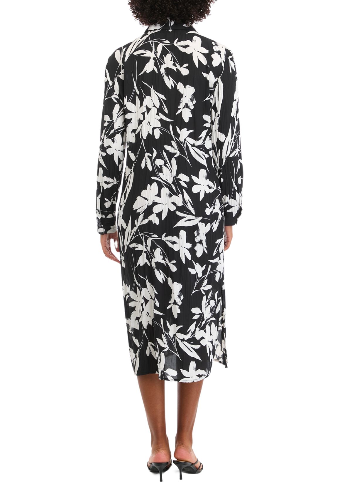 Womens Long Sleeve Floral Print Midi Shirtdress