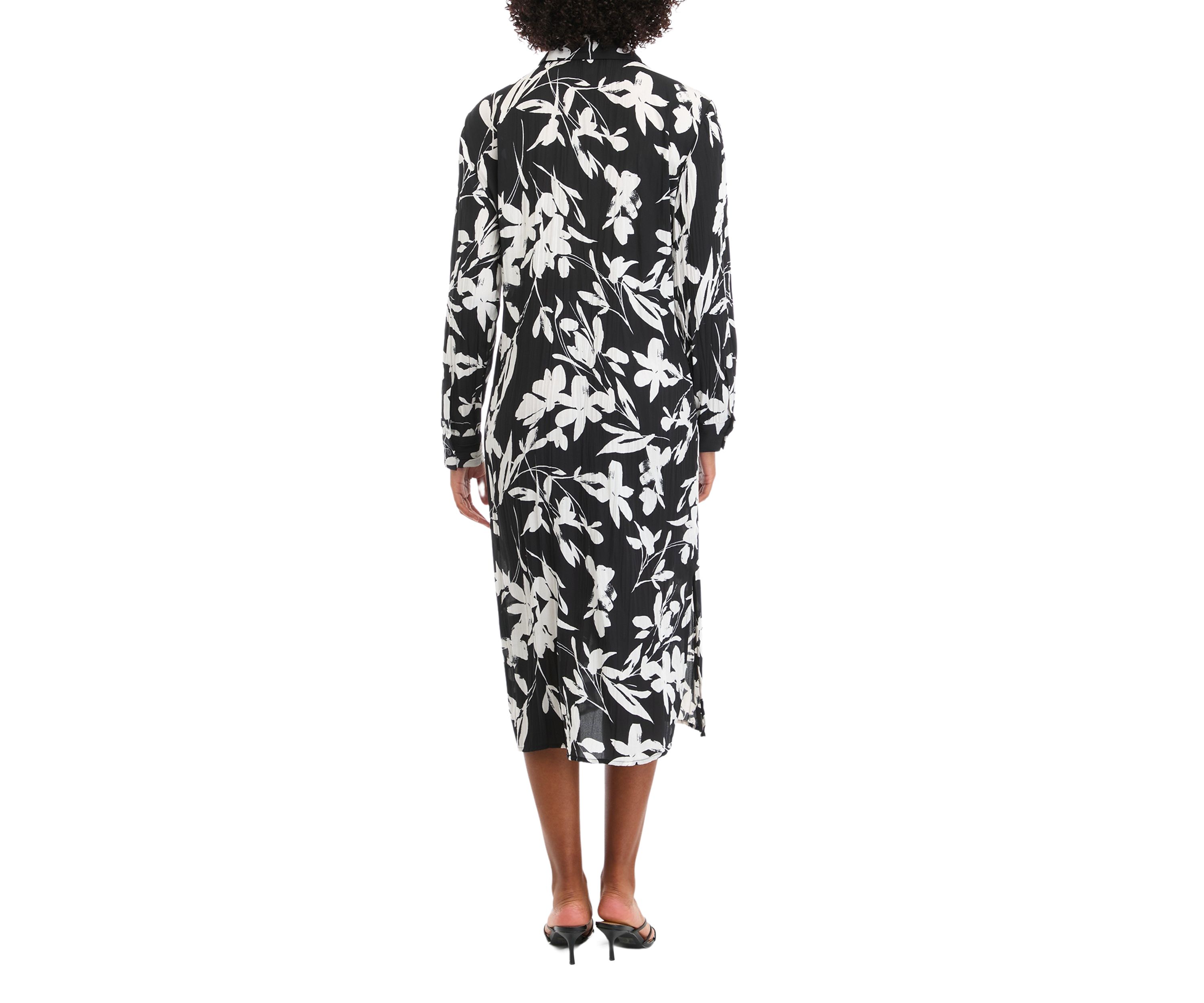 Womens Long Sleeve Floral Print Midi Shirtdress