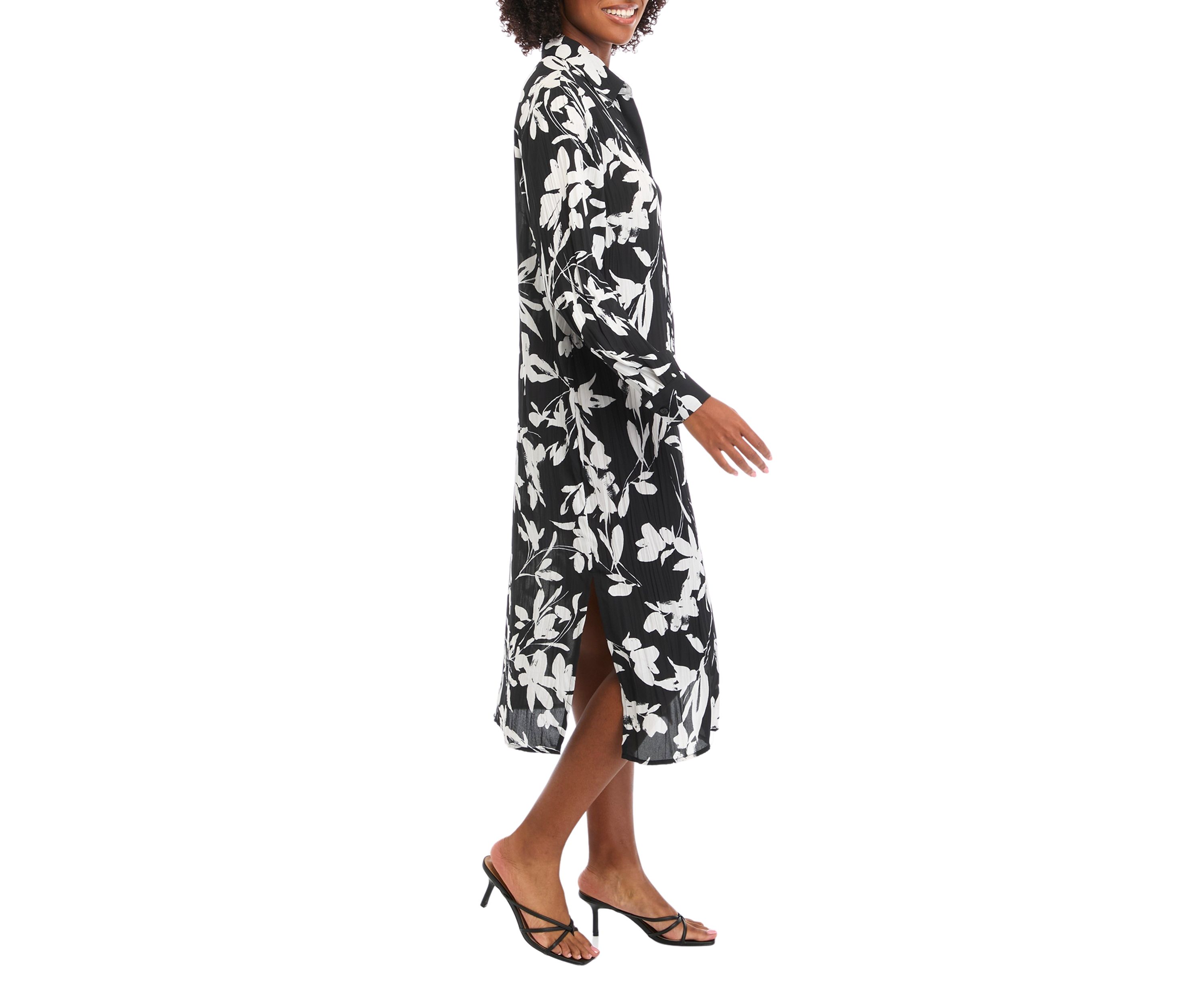 Womens Long Sleeve Floral Print Midi Shirtdress