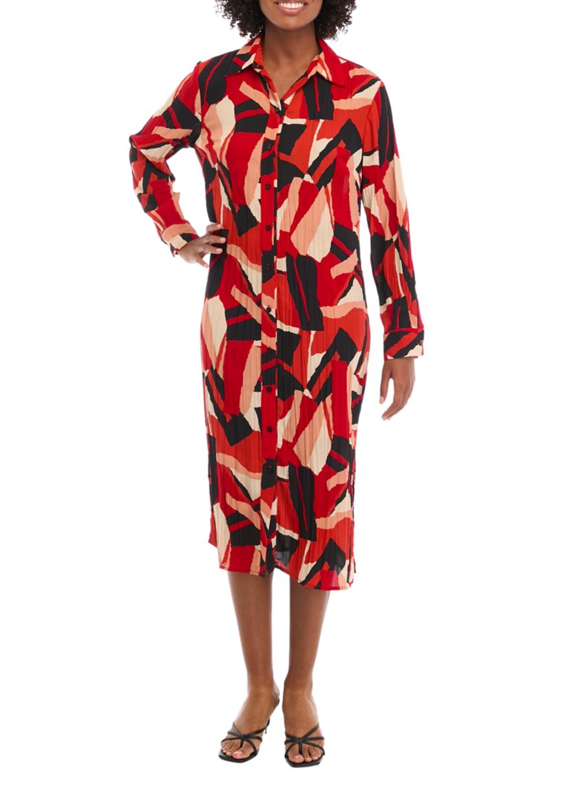 Womens Long Sleeve Crinkled Shirtdress