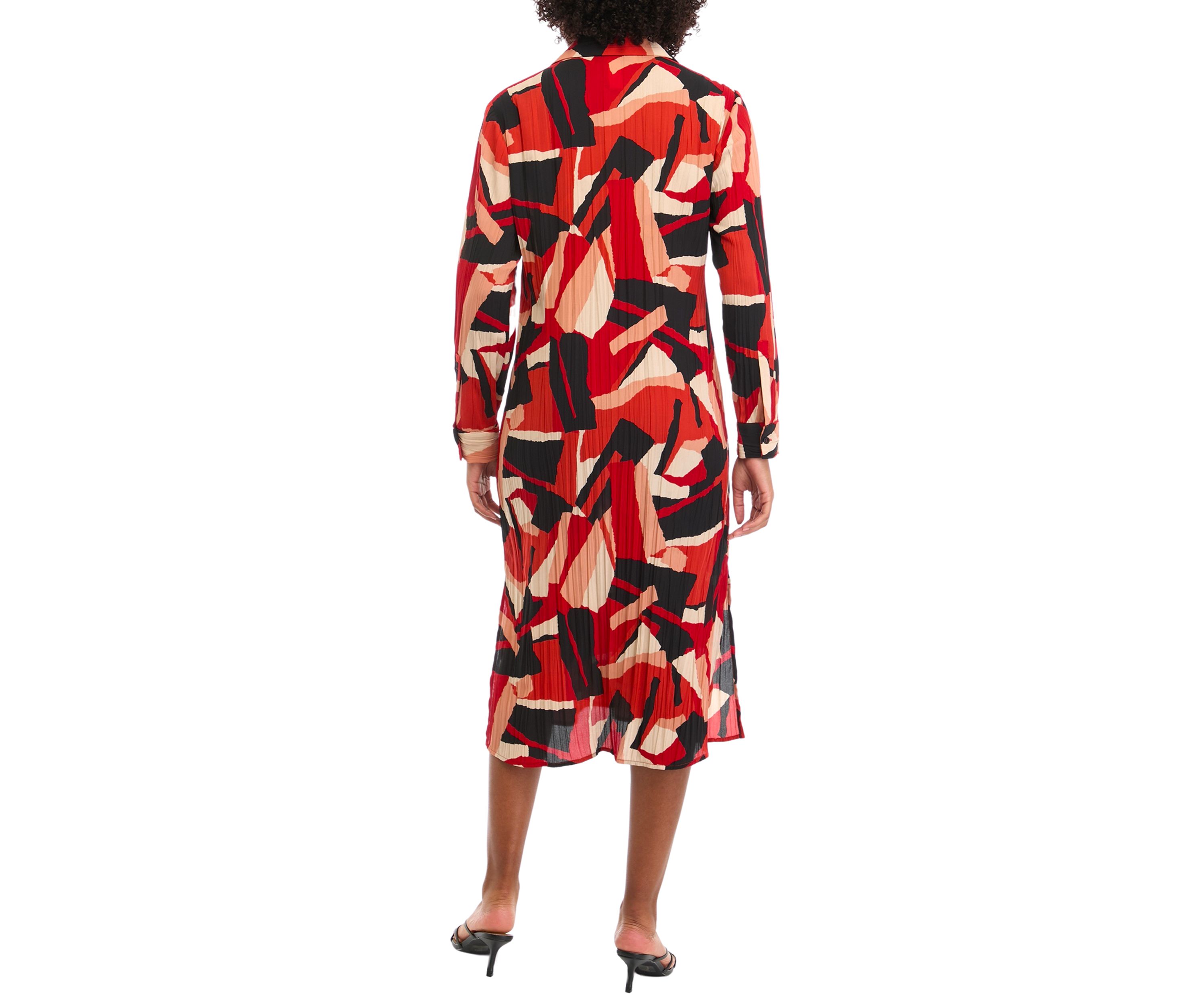 Womens Long Sleeve Crinkled Shirtdress
