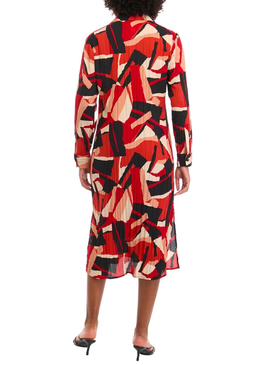 Womens Long Sleeve Crinkled Shirtdress