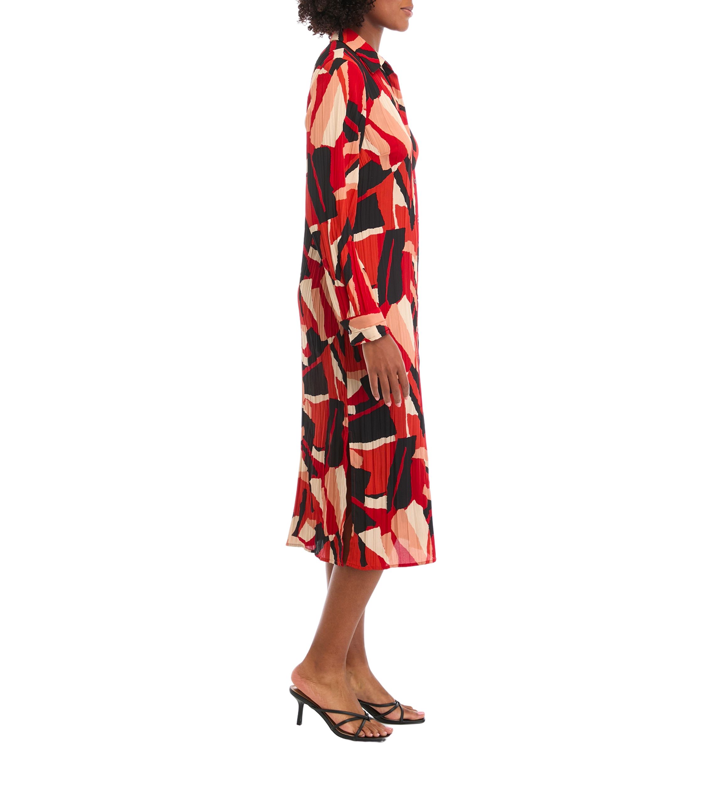 Womens Long Sleeve Crinkled Shirtdress