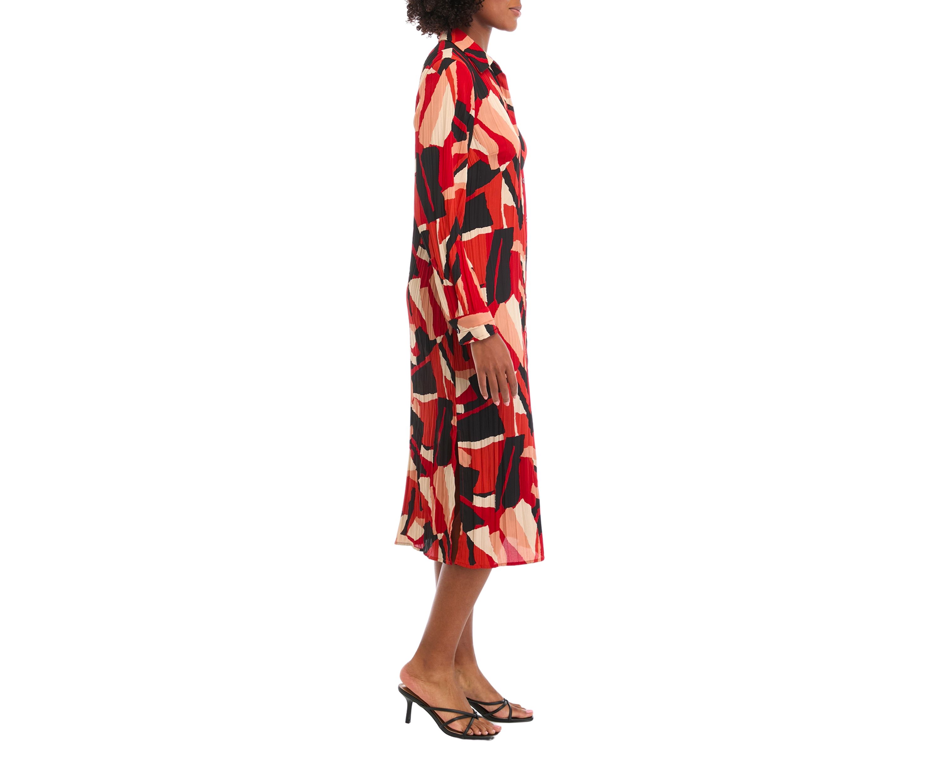 Womens Long Sleeve Crinkled Shirtdress