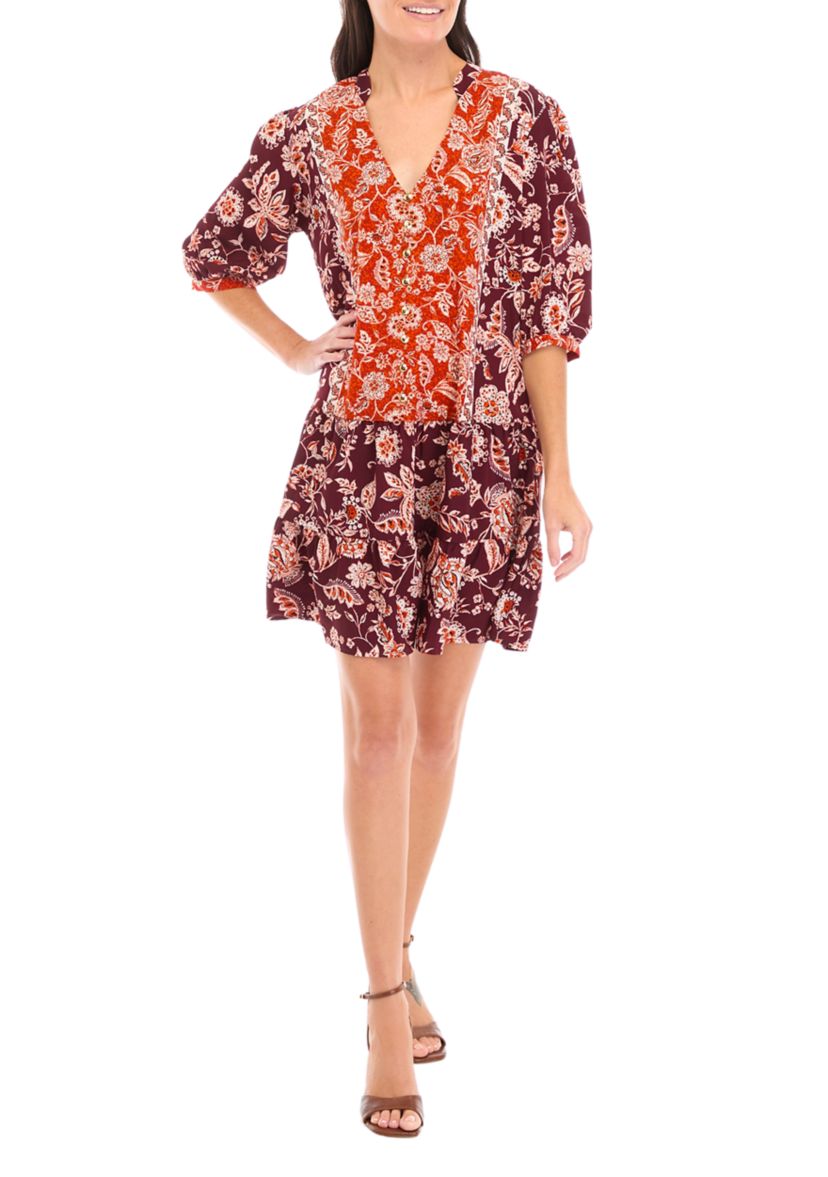 Womens Elbow Sleeve Flounce Bottom Babydoll Dress