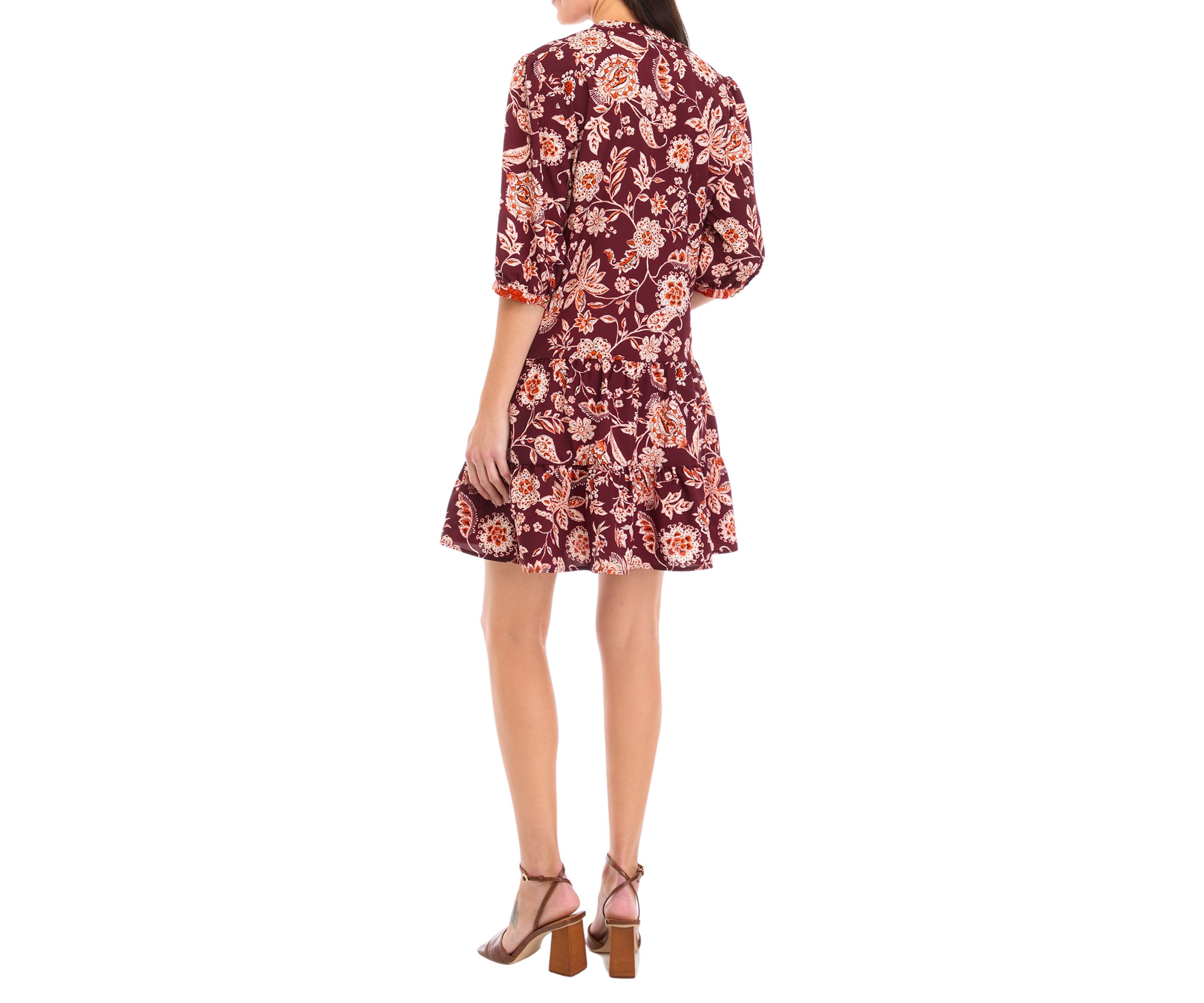 Womens Elbow Sleeve Flounce Bottom Babydoll Dress