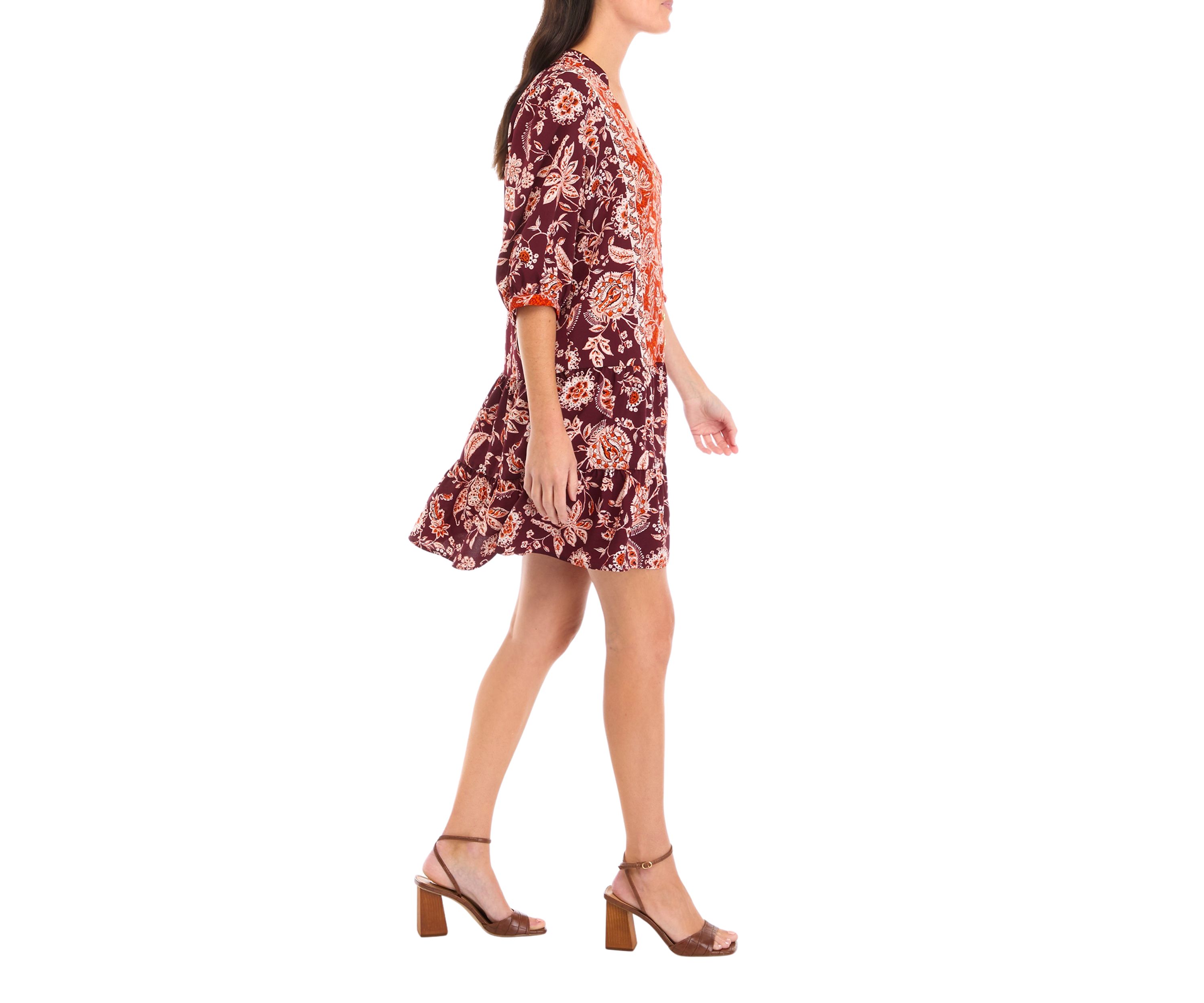Womens Elbow Sleeve Flounce Bottom Babydoll Dress